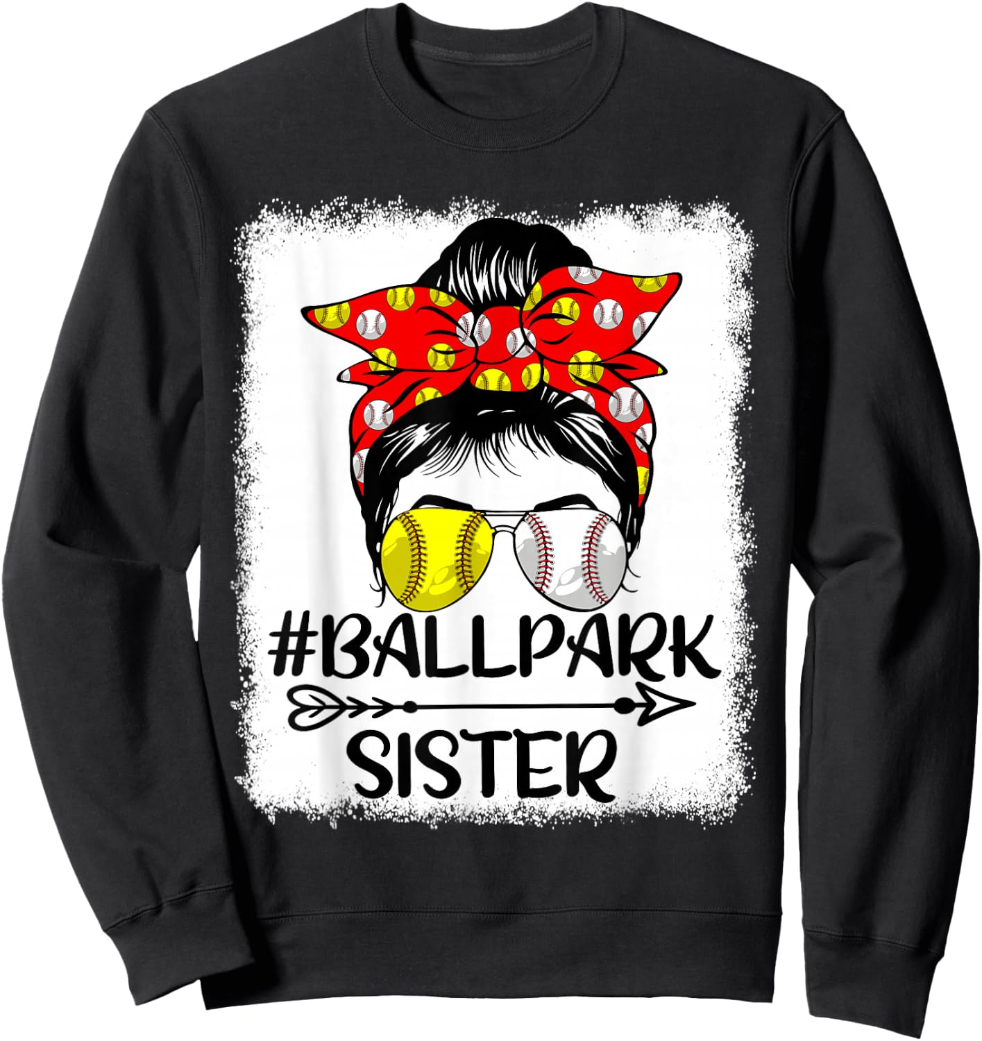 Messy Bun Hair BallPark Sister Softball Baseball Mothers Day Sweatshirt - Sweatshirt | Black