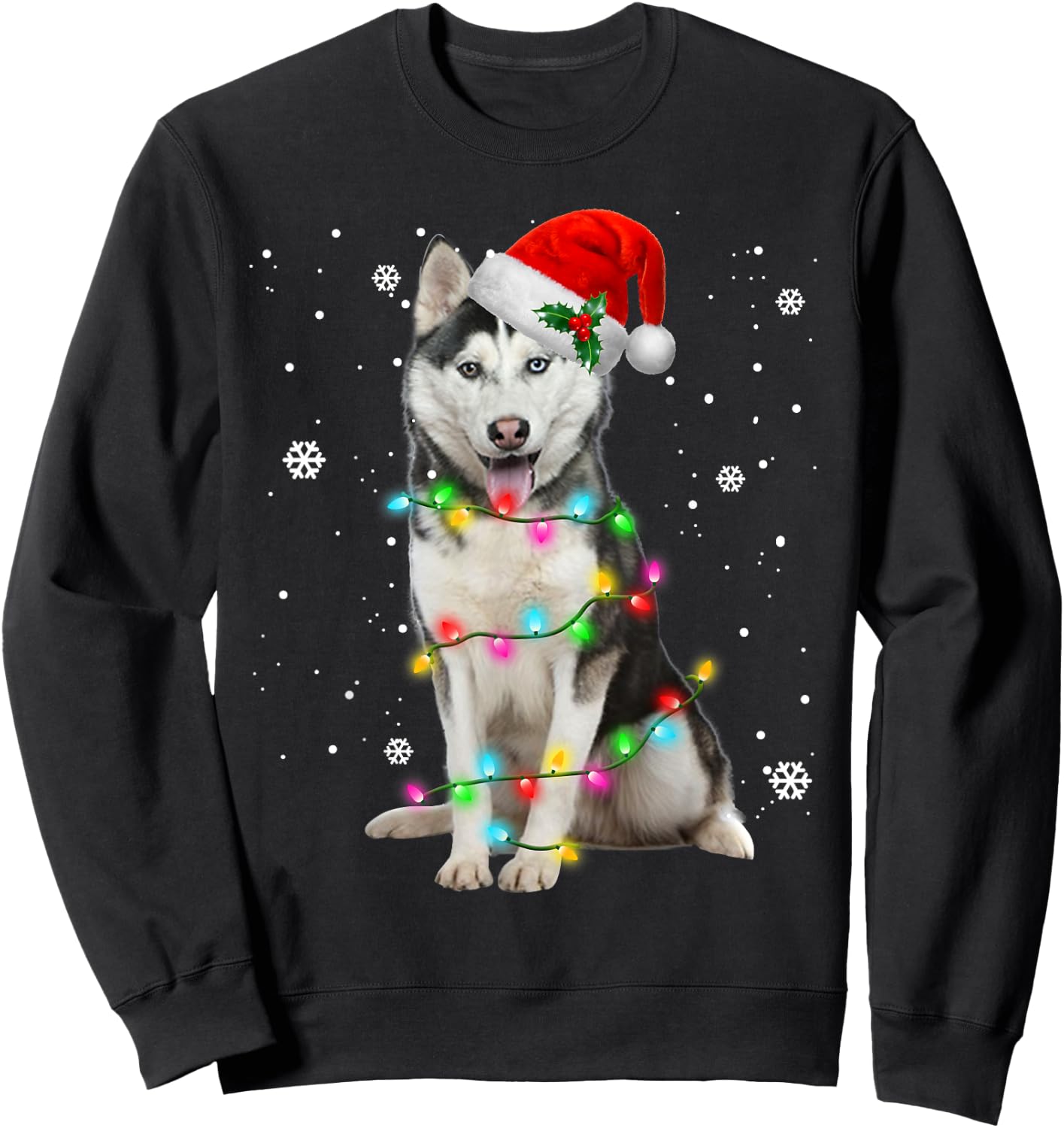 Husky Dog Santa Hat Christmas Tree Xmas Gifts For Dogs Lover Women Kids Sweatshirt - Sweatshirt | Black