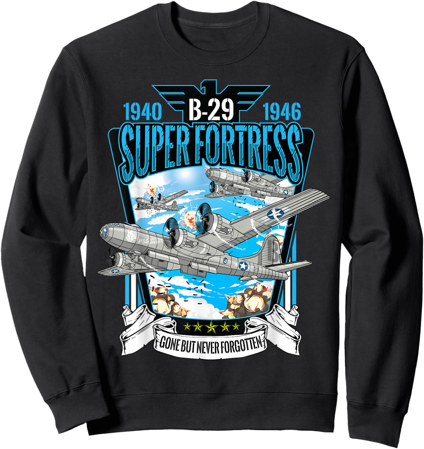 World War II B-29 Superfortress Military Aircraft Sweatshirt - Sweatshirt | Black