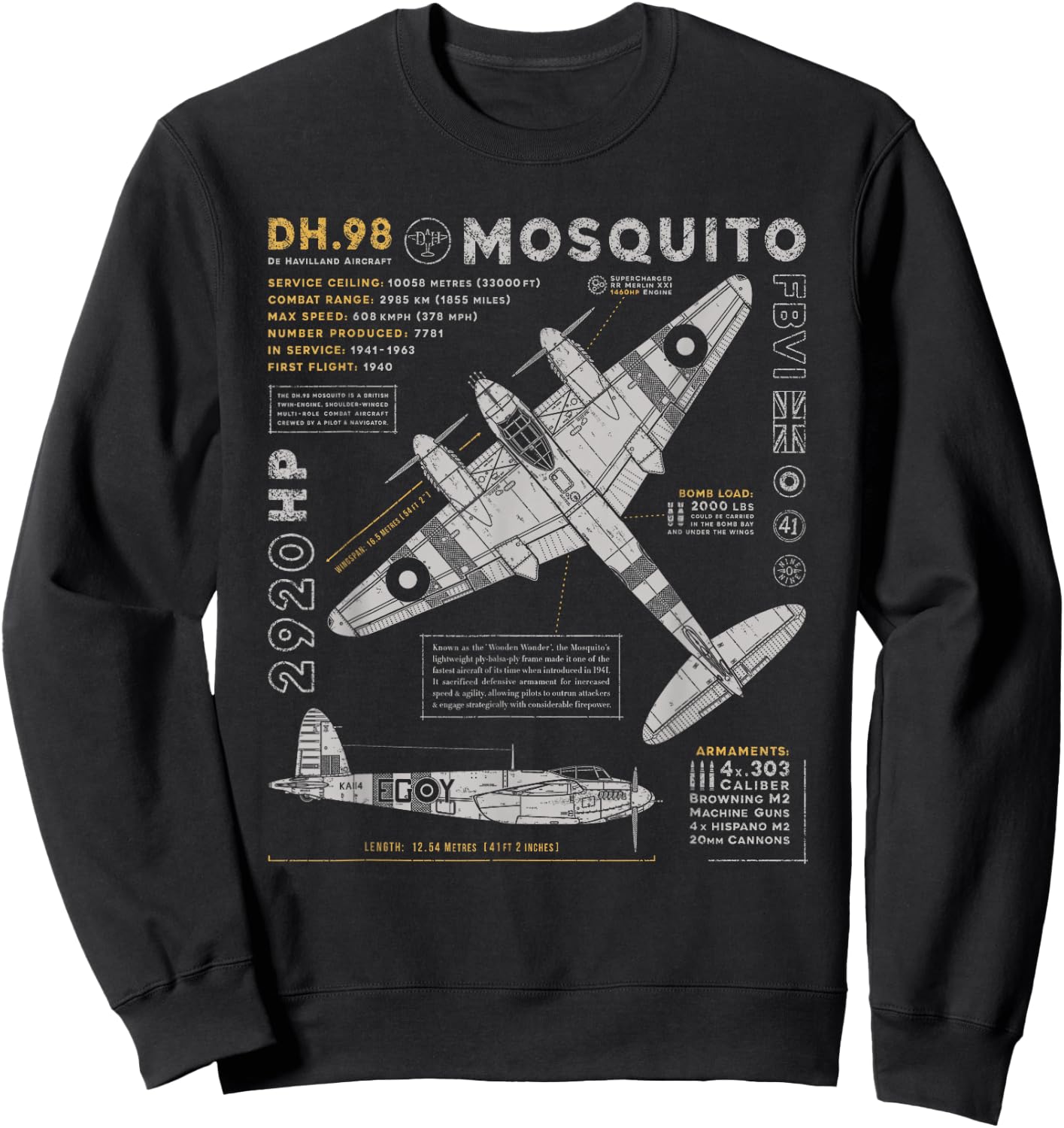 de Havilland Mosquito Fighter Bomber | British WW2 RAF DH.98 Sweatshirt - Sweatshirt | Black