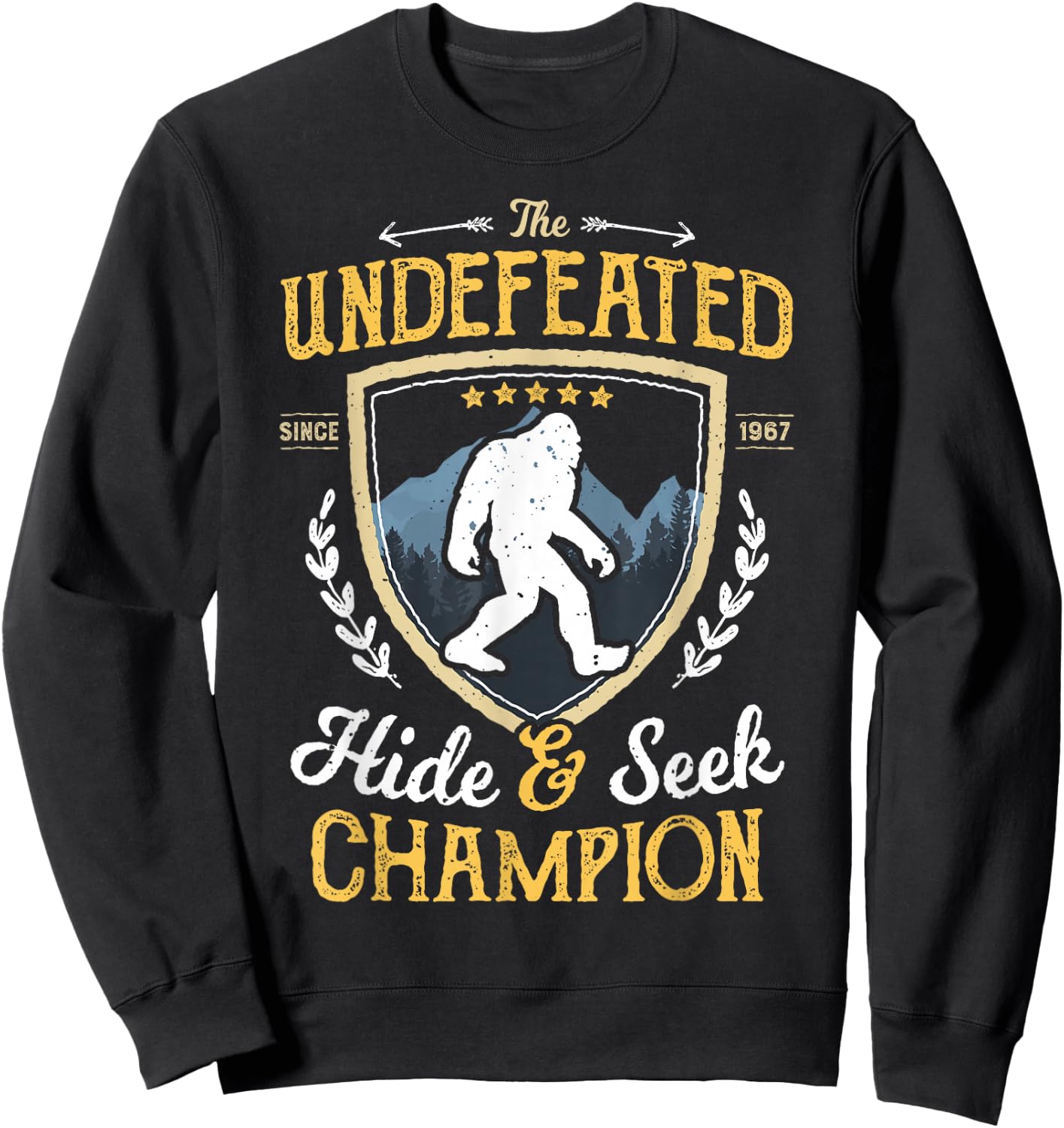 Bigfoot Hide and Seek Champion Funny Sasquatch Retro Vintage Sweatshirt - Sweatshirt | Black