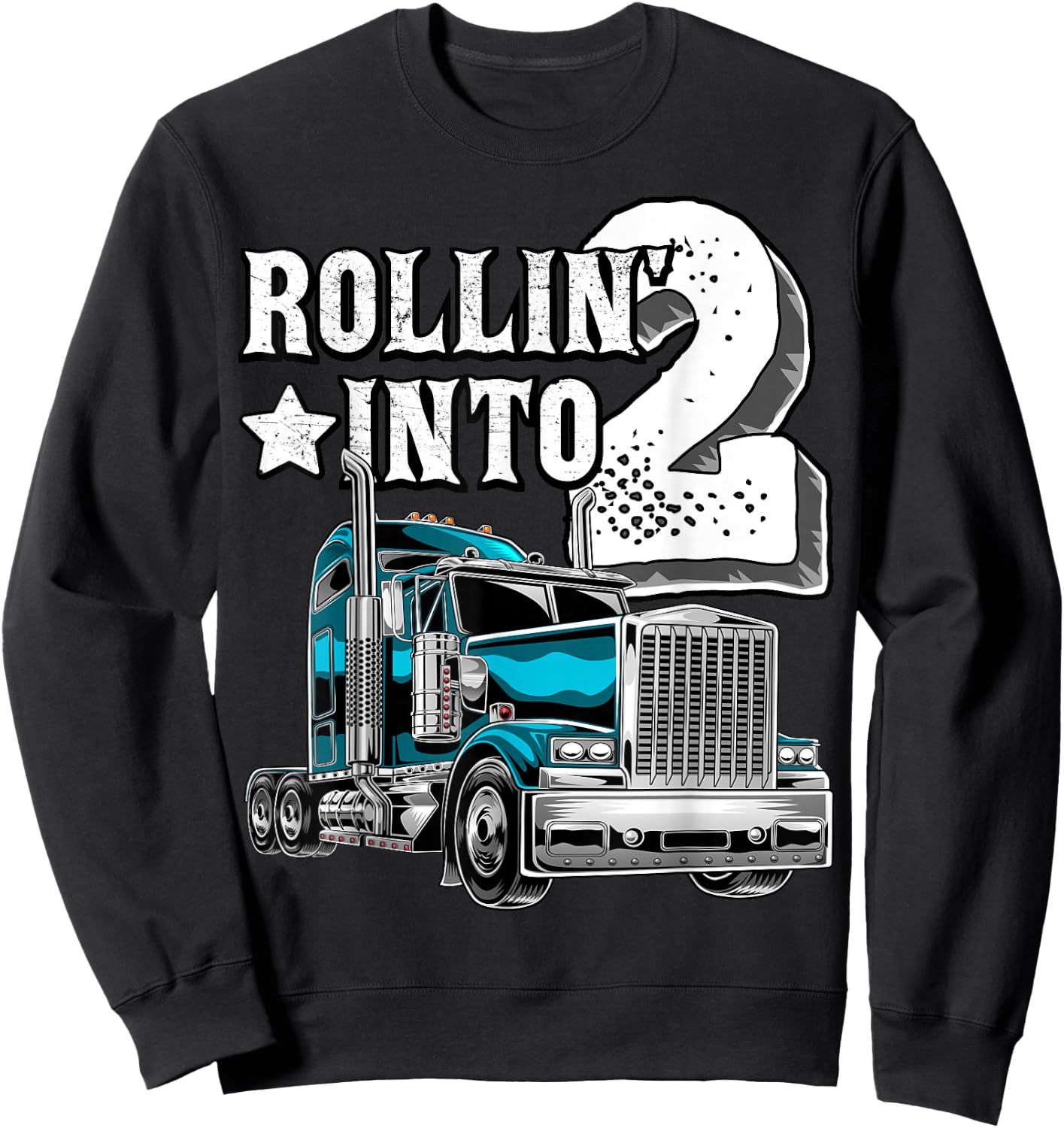 Rollin into 2 Big Rig Semi-Trailer Truck 2nd Birthday Gift Sweatshirt - Sweatshirt | Black