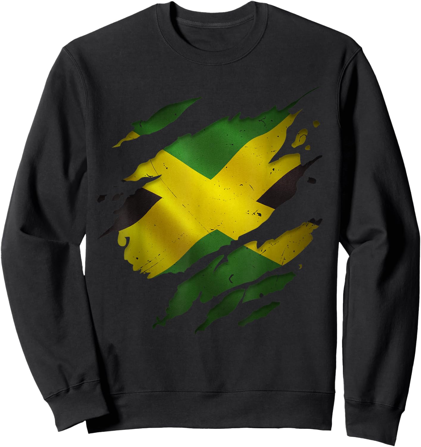 Jamaica Flag Ripped Scratch Heritage Culture Proud Jamaican Sweatshirt - Sweatshirt | Black