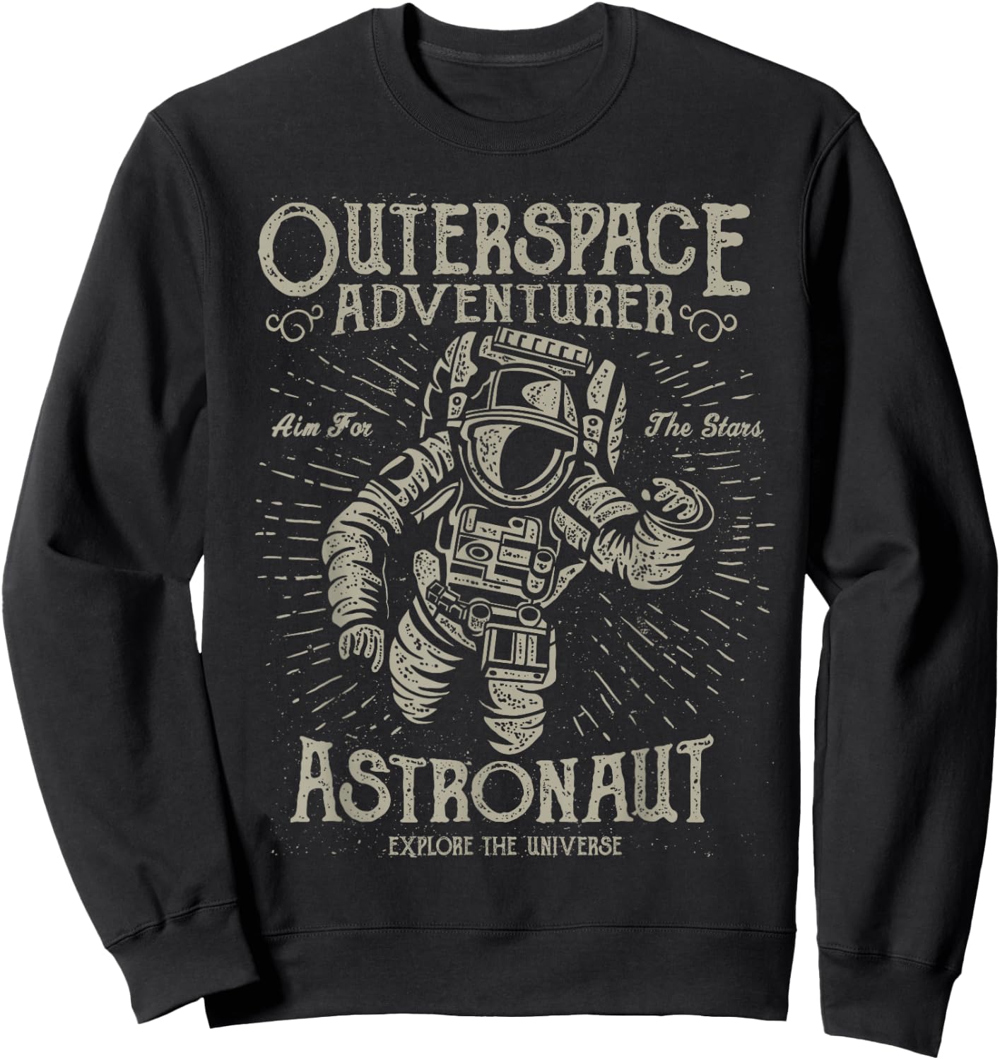 Vintage Astronaut Spaceman Universe Outer Space Astronaut Sweatshirt - Sweatshirt | Black