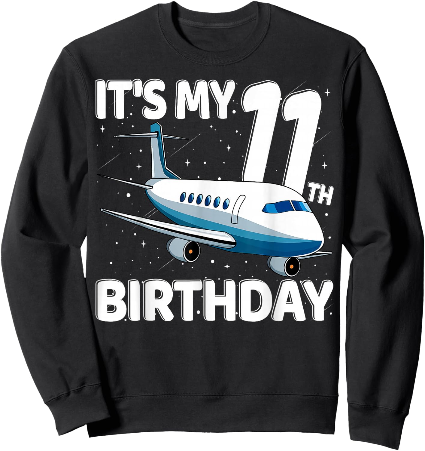 It's My 11th Birthday Airplane 11 year old Birthday Boy Girl Sweatshirt - Sweatshirt | Black