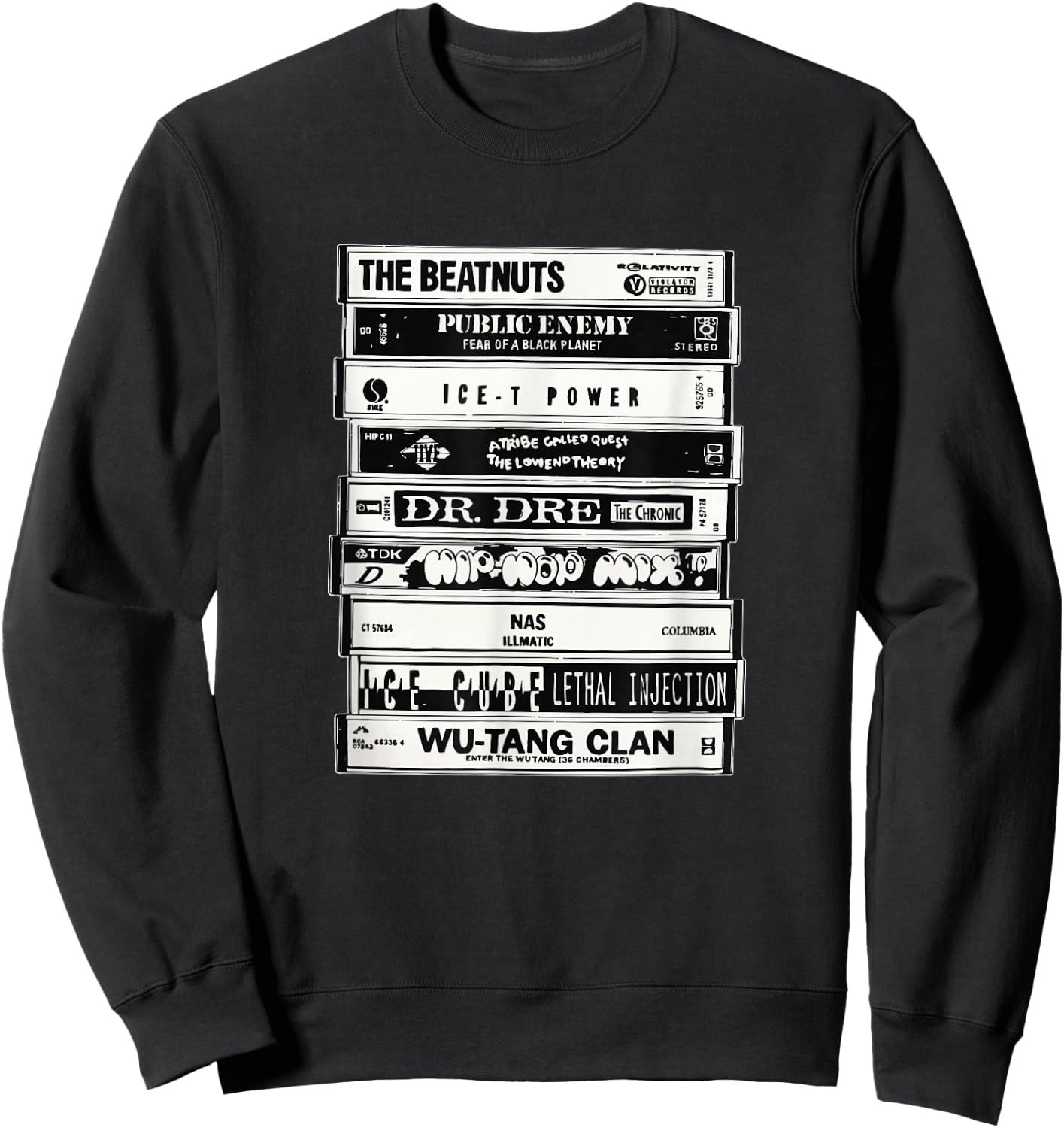 Hip Hop Artists Cassettes Old School Rap Sweatshirt - Sweatshirt | Black