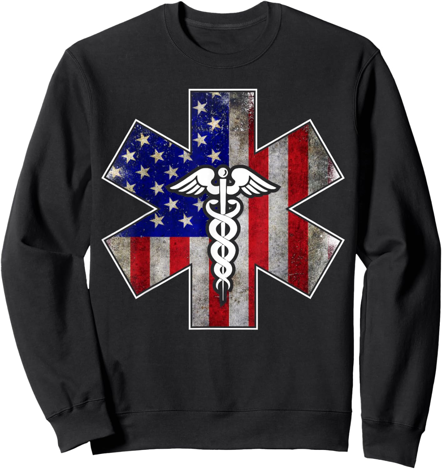 4th of July Paramedic EMS EMT USA American Flag Sweatshirt - Sweatshirt | Black