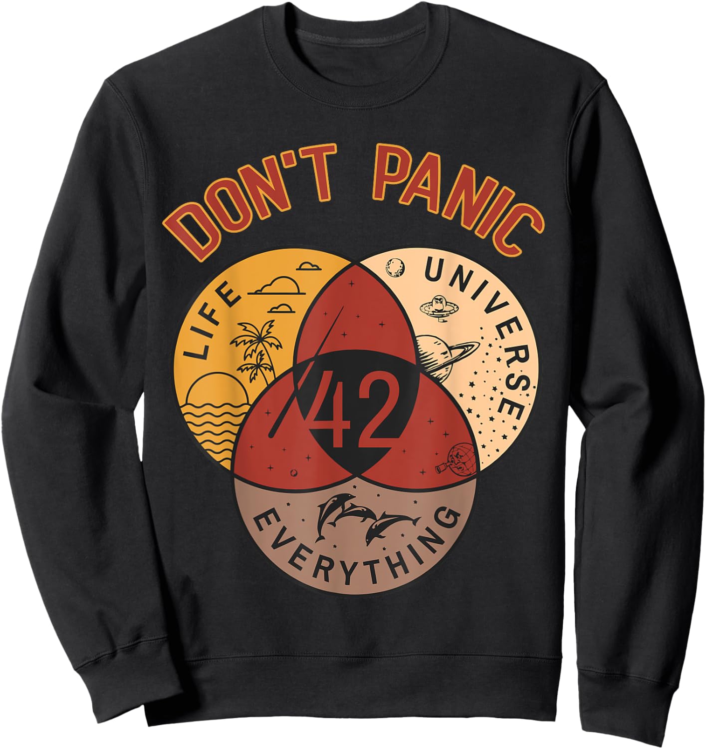 42 Answer to Life The Universe And Everything Don't Panic Sweatshirt - Sweatshirt | Black