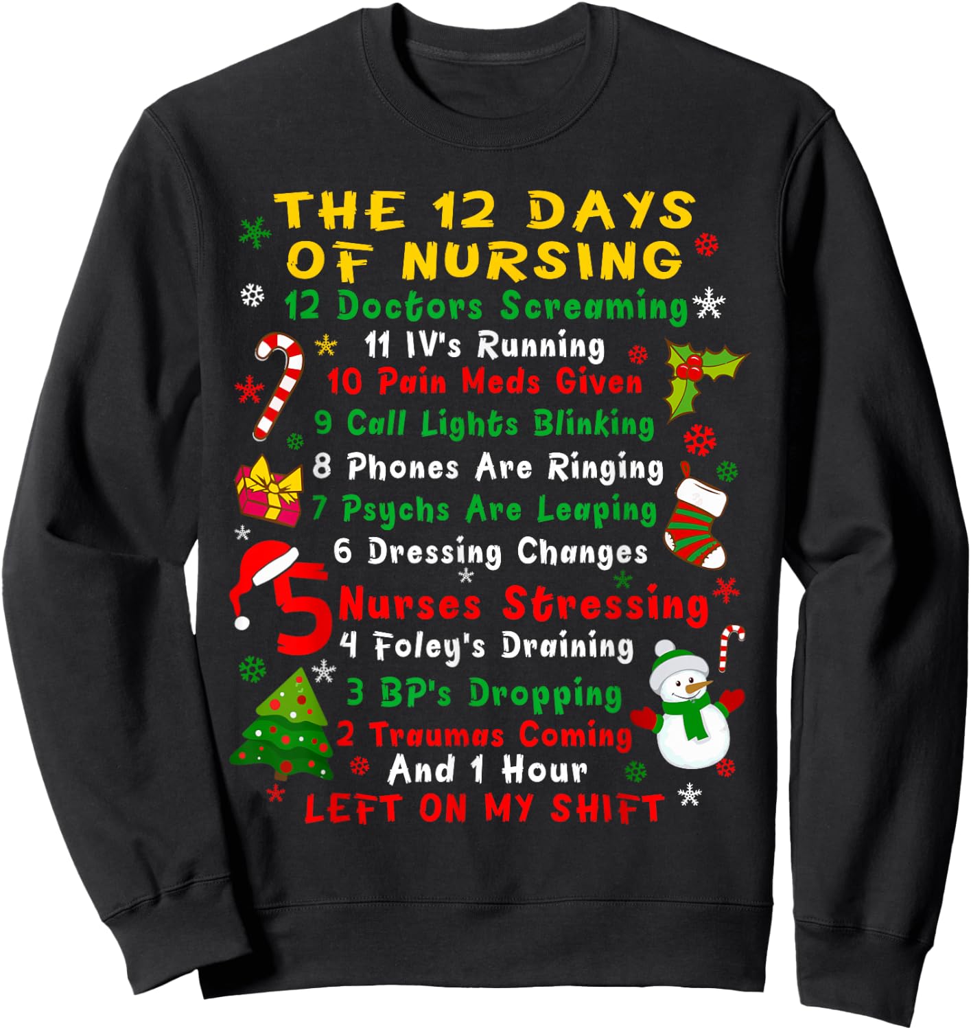 Nurse Christmas Funny 12 Day Nursing Sweatshirt - Sweatshirt | Black