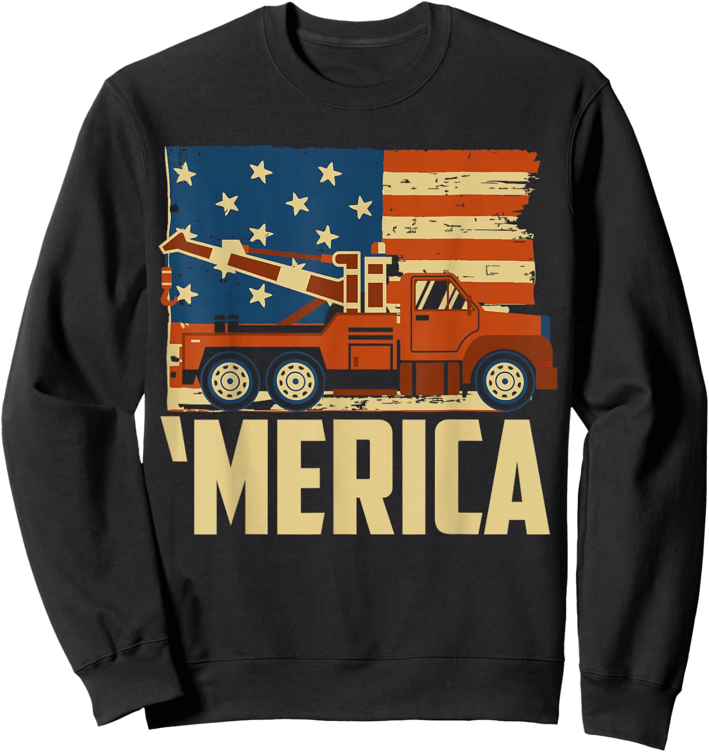Tow Truck Driver American flag 'Merica Sweatshirt - Sweatshirt | Black
