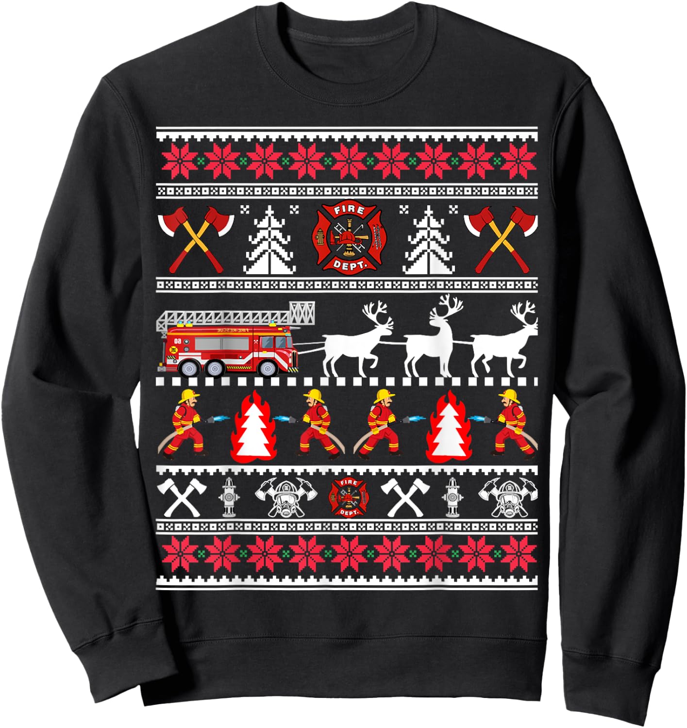 Firefighter Ugly Christmas Sweater, Fireman Fire Department Sweatshirt - Sweatshirt | Black