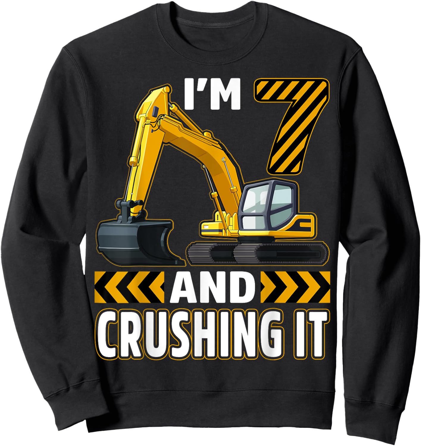 7 Year Old Construction Truck Excavator Birthday 7th B-day Sweatshirt - Sweatshirt | Black