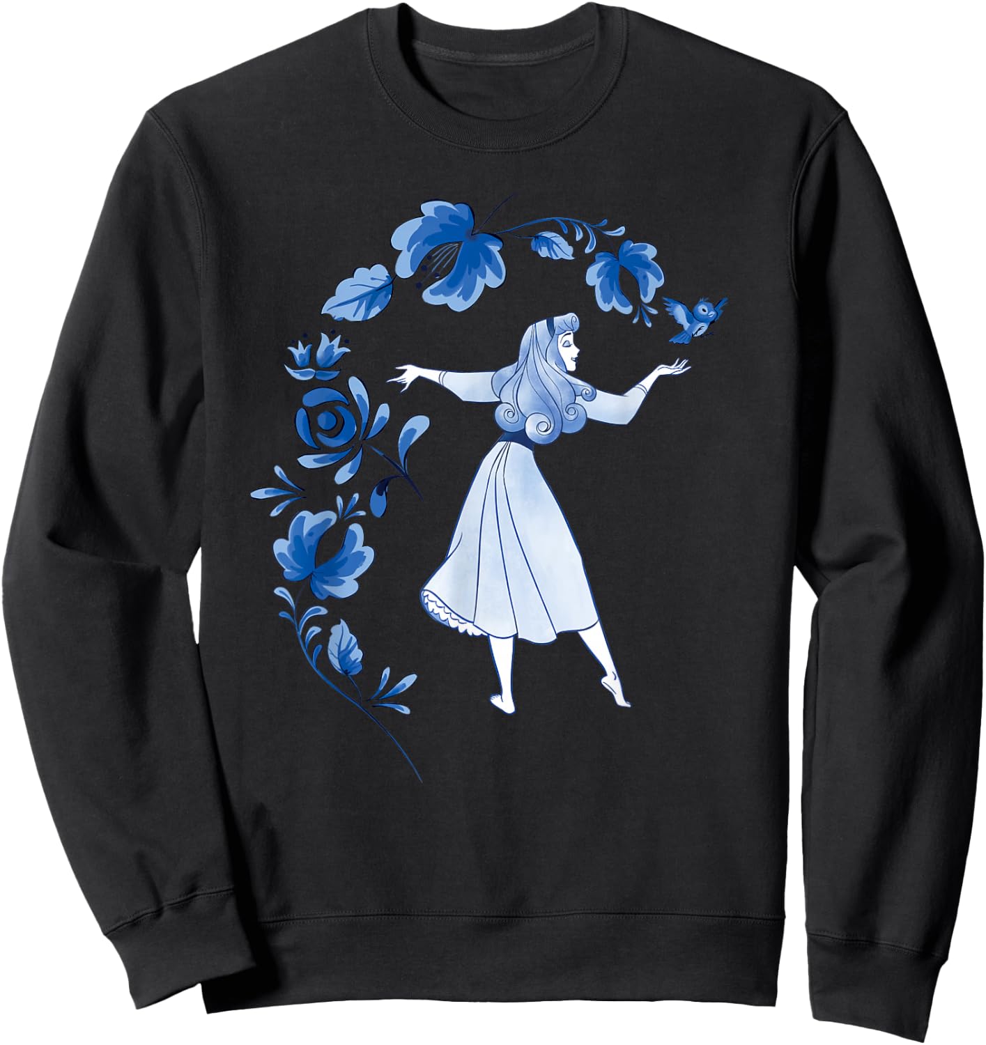 Disney Sleeping Beauty Princess Aurora Blue Flowers Sweatshirt - Sweatshirt | Black