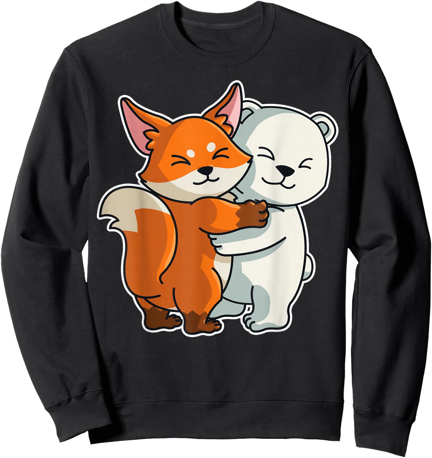 Polar Bear and Fox Cute Animals Animal Hugging Sweatshirt - Sweatshirt | Black