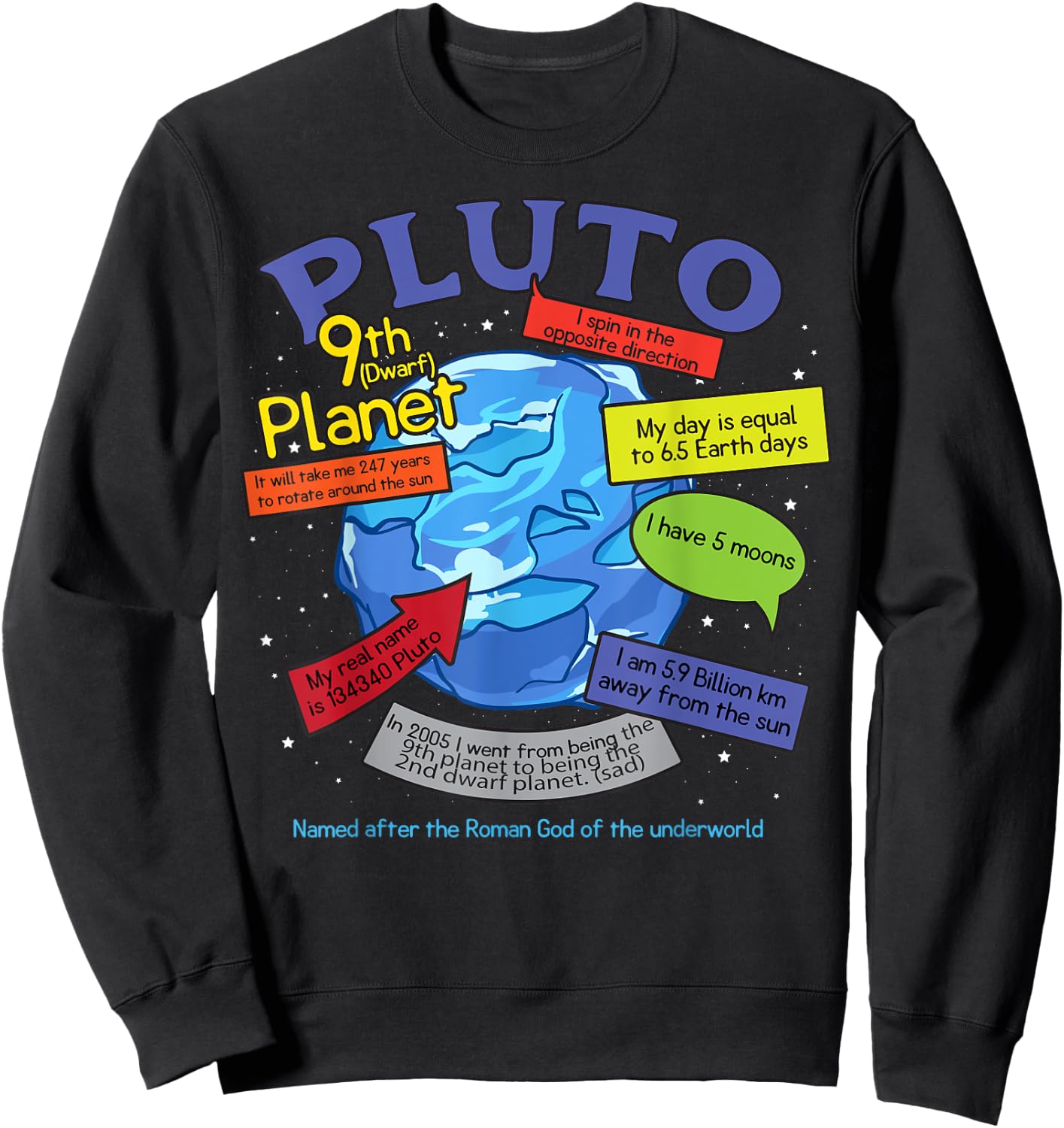 Teaching, learning, about space - Pluto, planets Sweatshirt - Sweatshirt | Black