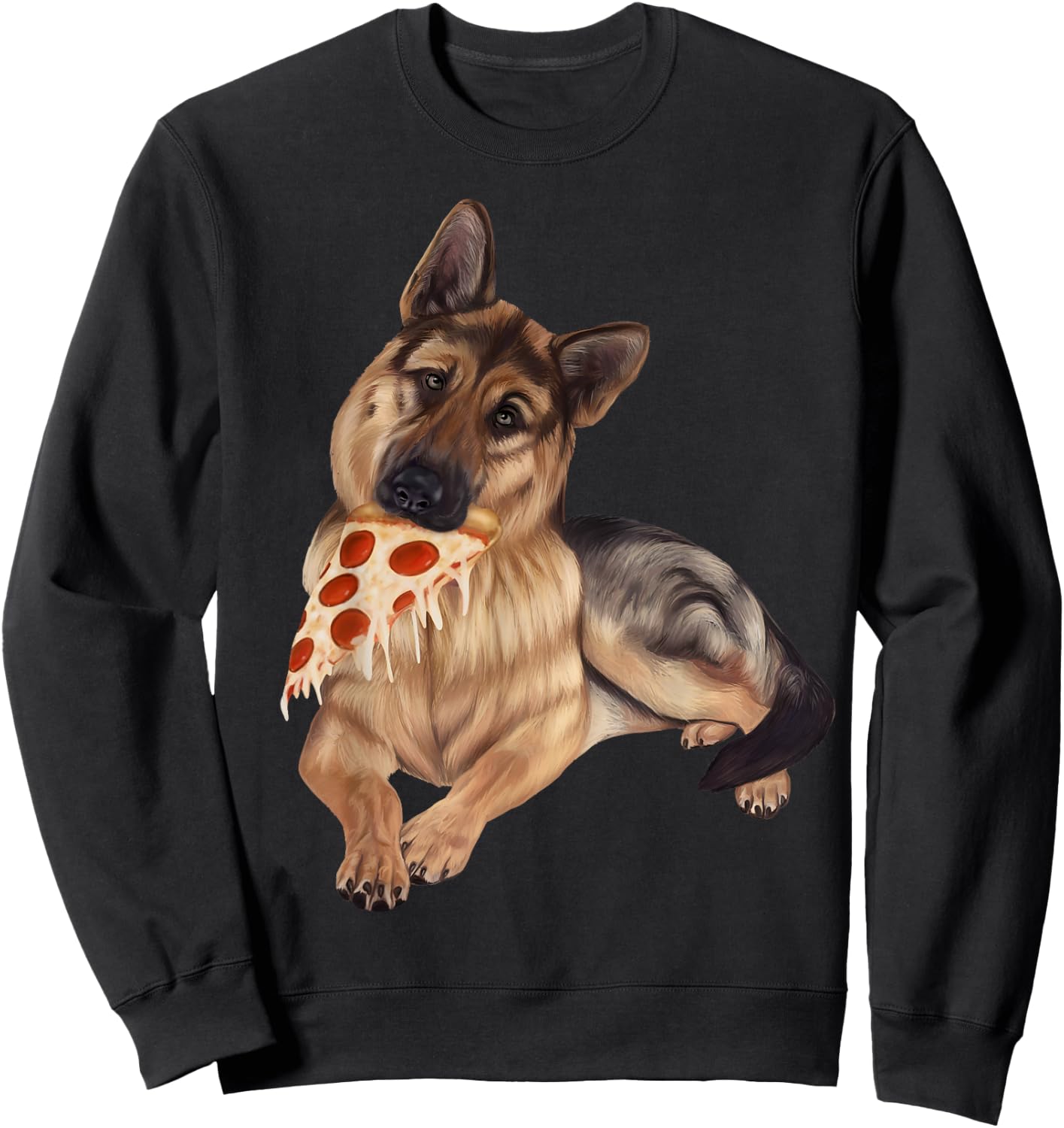 German Shepherd eating pizza - dog with a pizza slice shirt Sweatshirt - Sweatshirt | Black