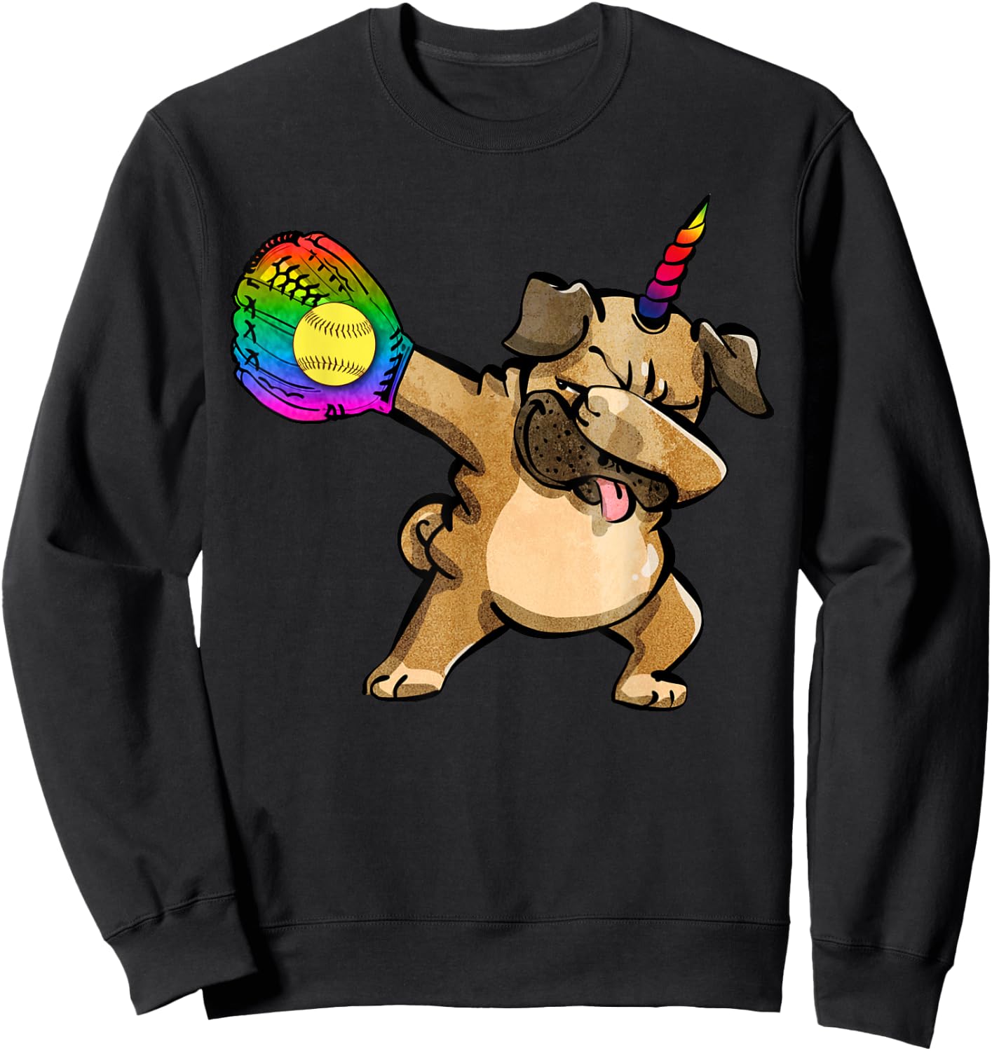 Funny Softball Shirts Dabbing Pugicorn Pug Lover Gift Sweatshirt - Sweatshirt | Black