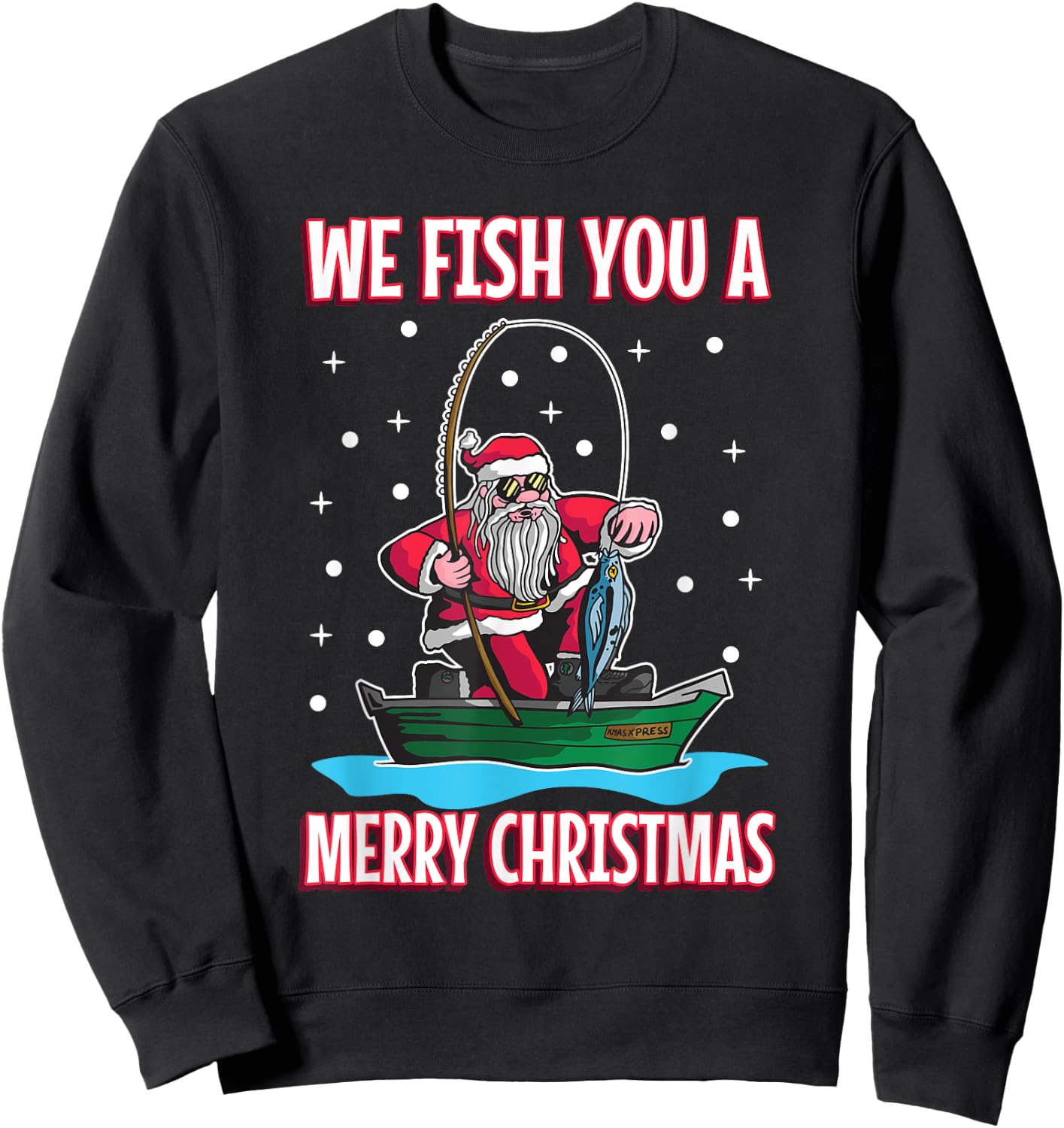 Christmas costume fisherman fishing funny cool Santa Claus Sweatshirt - Sweatshirt | Black