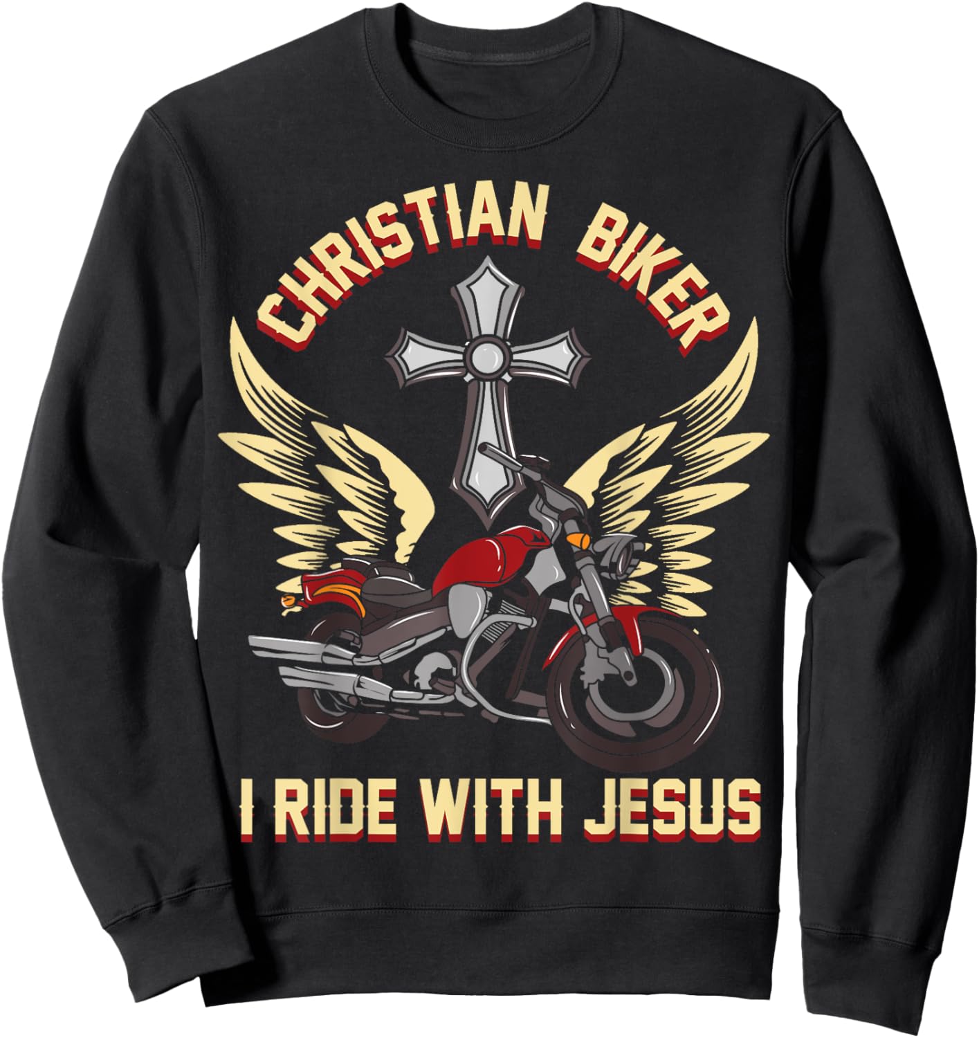 I Ride With Jesus I Christian Cross Biker I Motorcycle Sweatshirt - Sweatshirt | Black