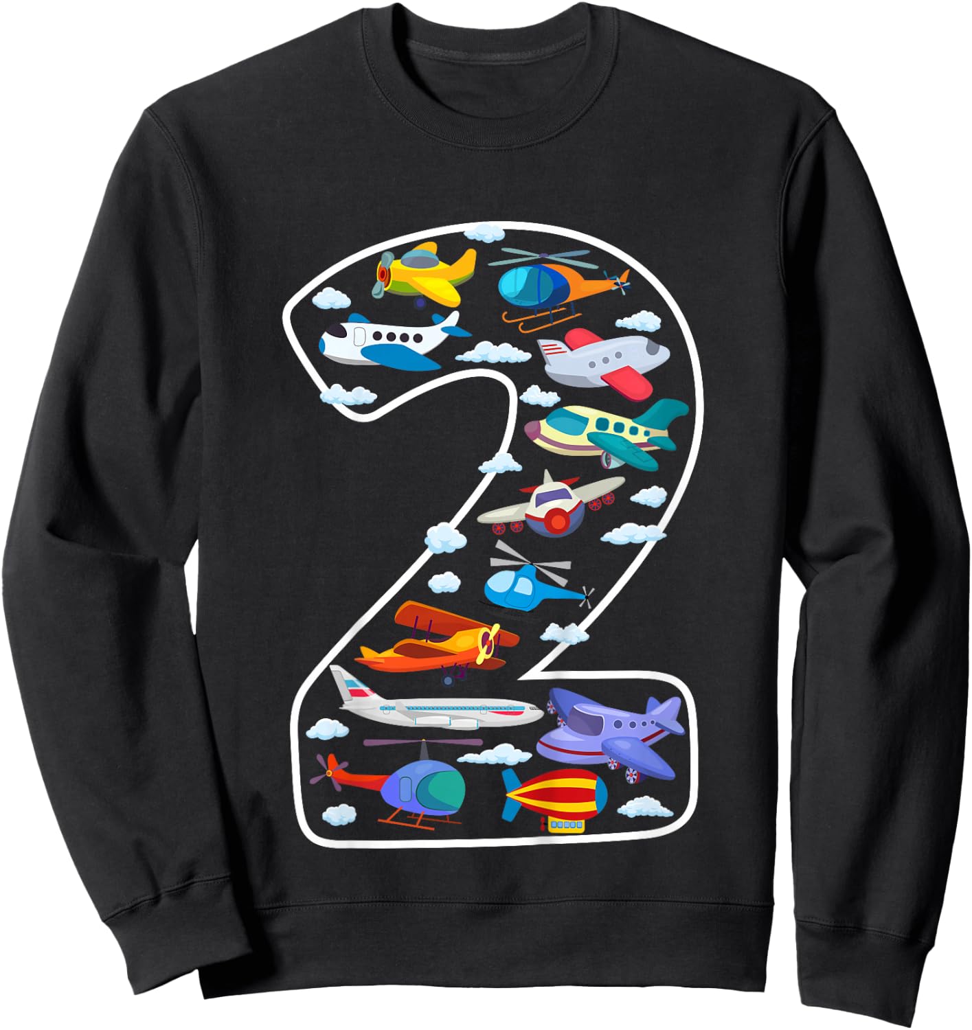 Kids Its My 2nd Birthday Boys 2 Airplanes Helicopters 2 Years Old Sweatshirt - Sweatshirt | Black