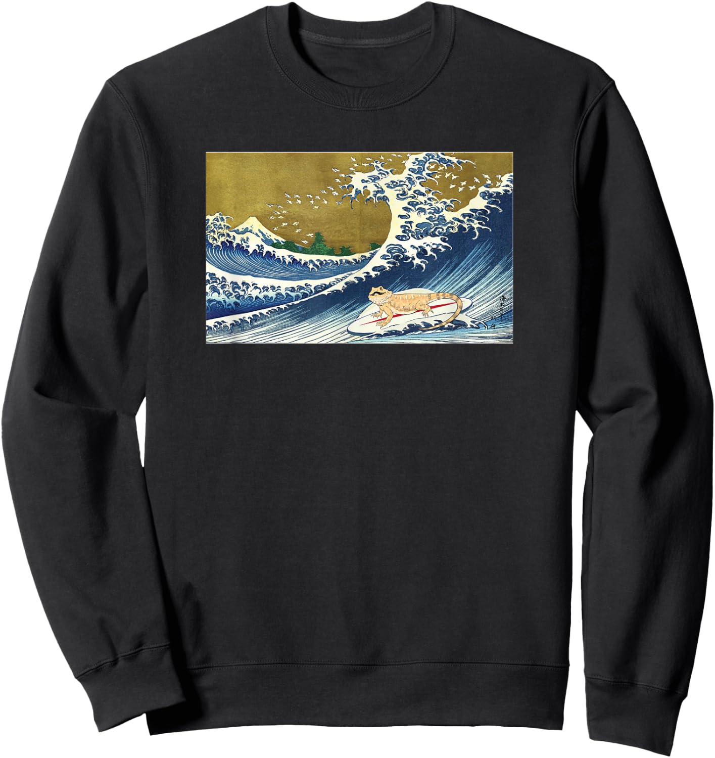 Tiny Dinosaur Retro Vintage Surfing Bearded Dragon Lover Sweatshirt - Sweatshirt | Black
