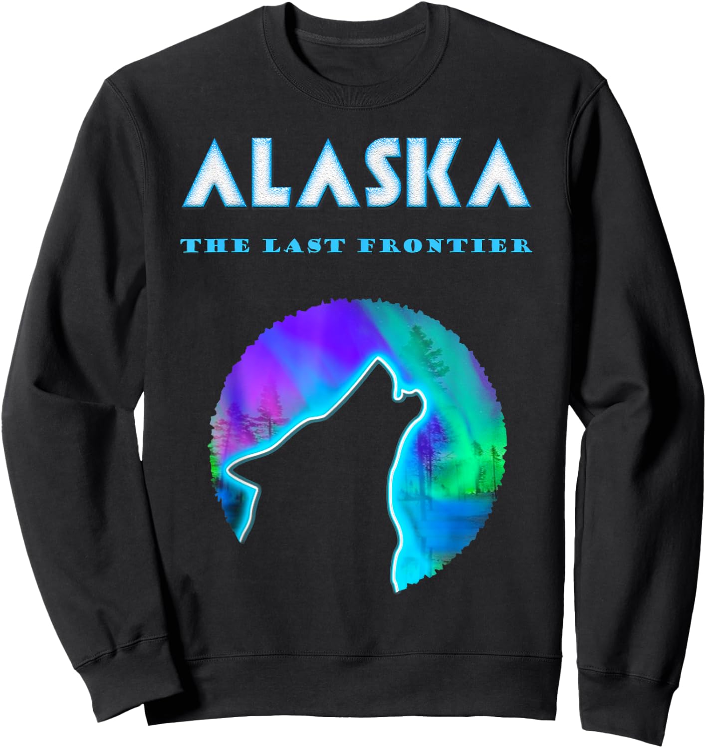 Cool Alaska Northern Lights Crawling Wild Wolf Sweatshirt - Sweatshirt | Black