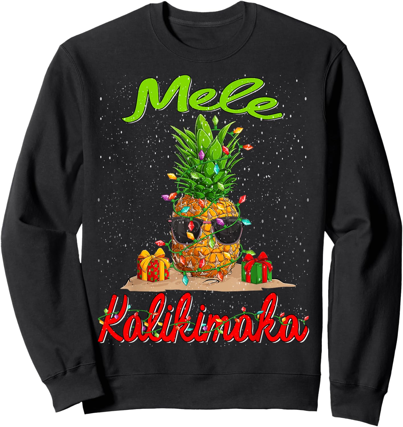 Mele Kalikimaka Christmas Pineapple Shaka Hawaii Sweatshirt - Sweatshirt | Black