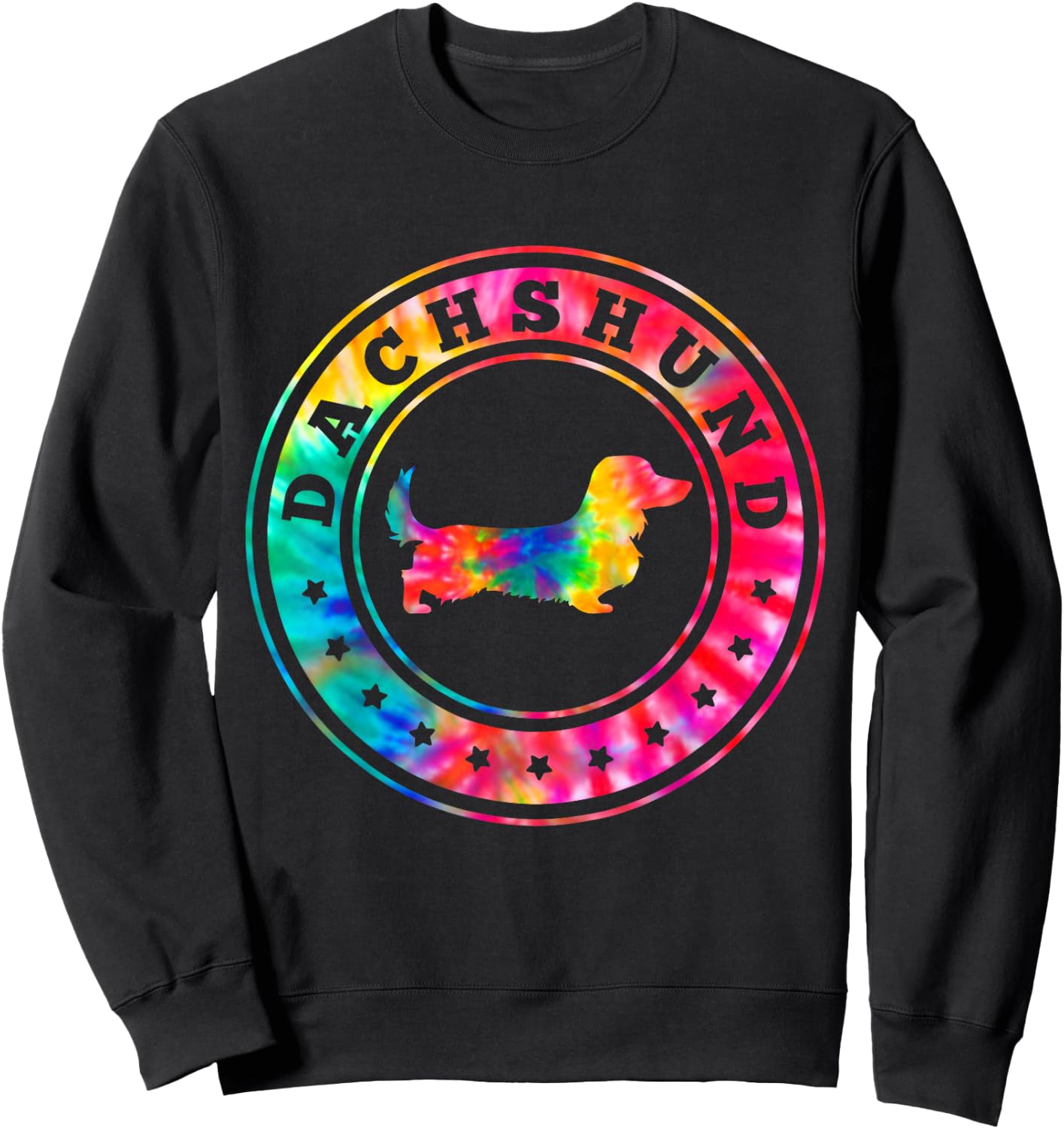 Tie Dye Long Hair Dachshund Dog Mom Dad Pet Lover Sweatshirt - Sweatshirt | Black