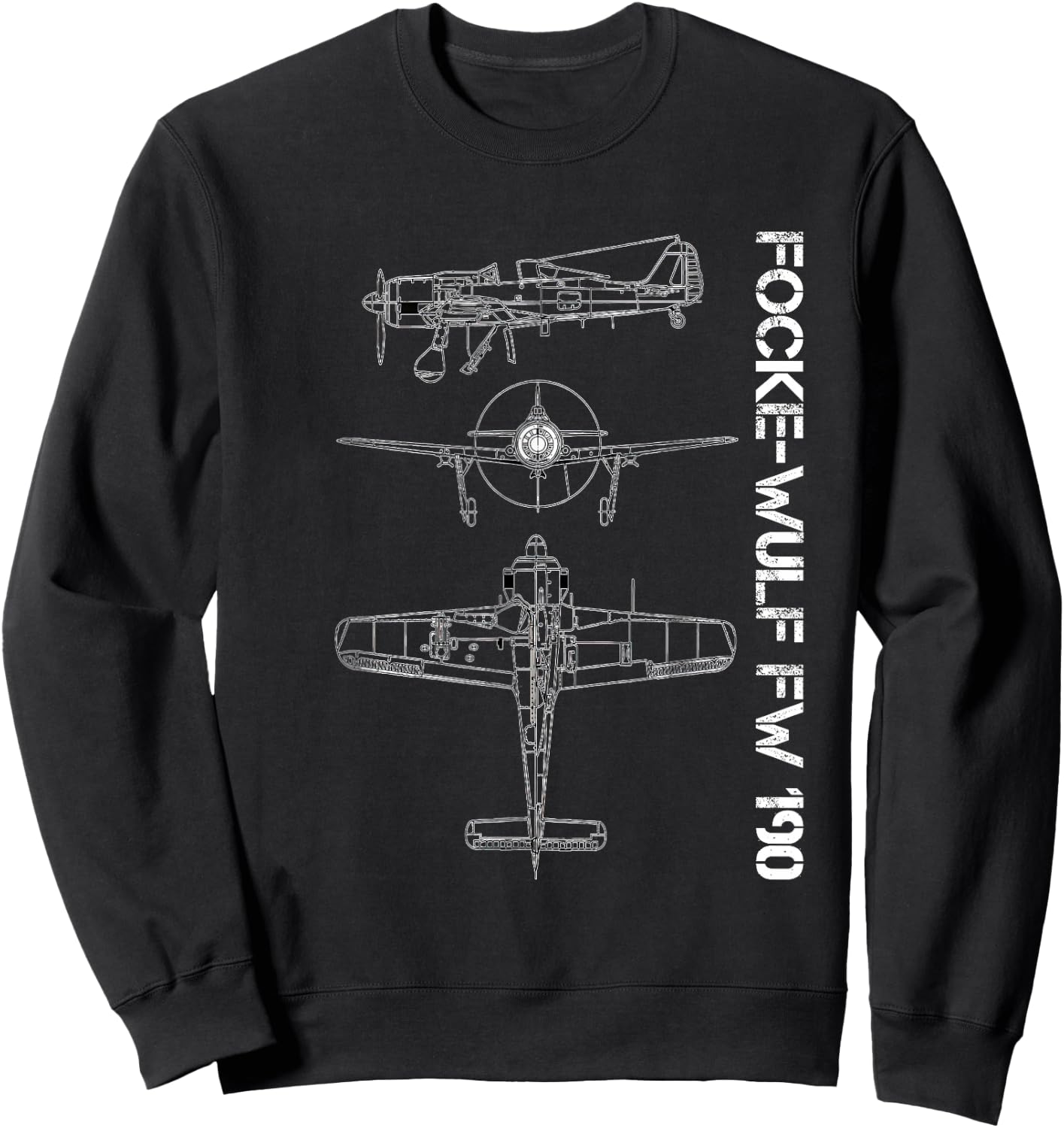 Focke-Wulf Fw 190 Fighter Aircraft Aviation Blueprint Sweatshirt - Sweatshirt | Black