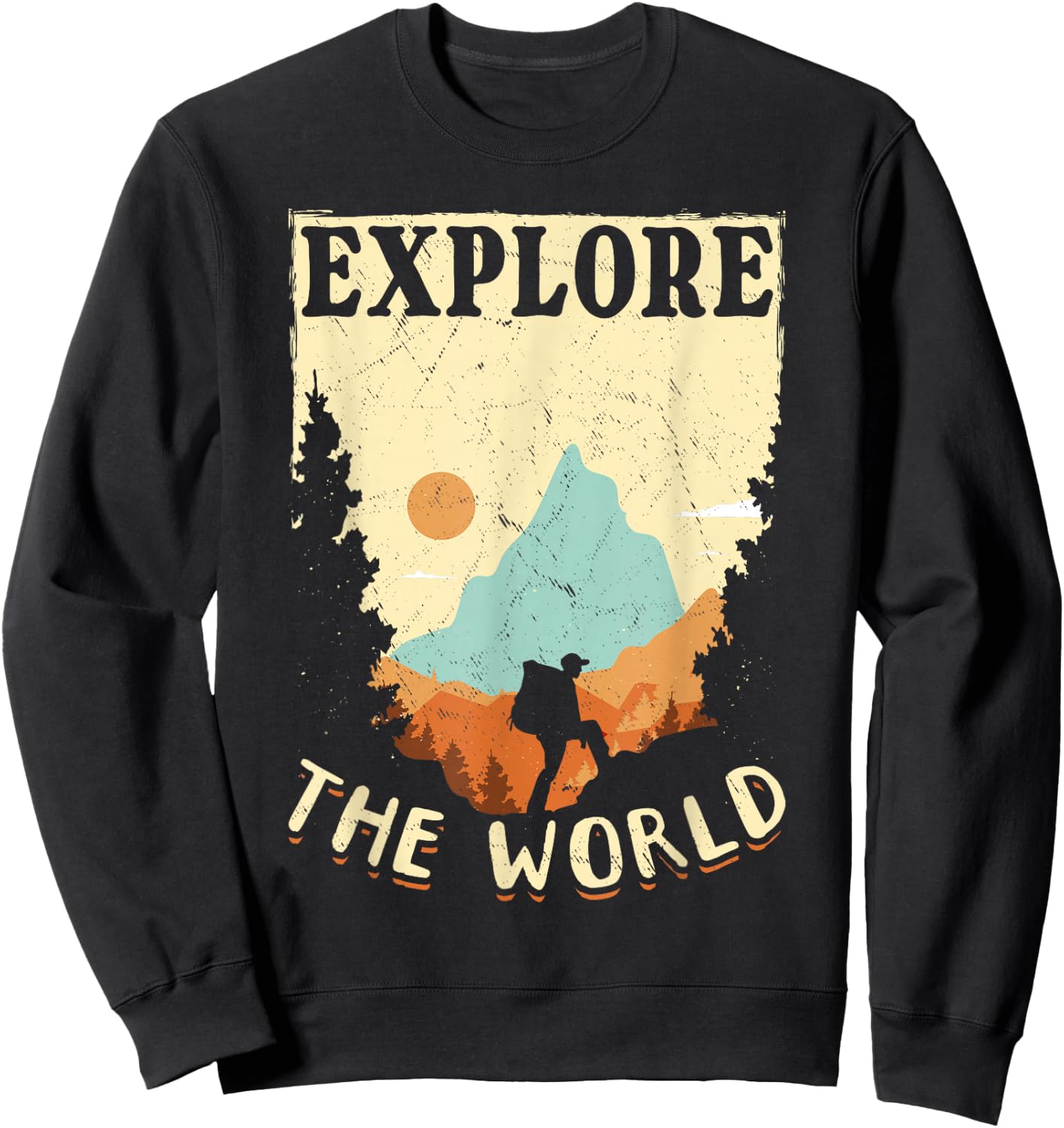 Hiking Mountain Outdoors Explore the World Sweatshirt - Sweatshirt | Black