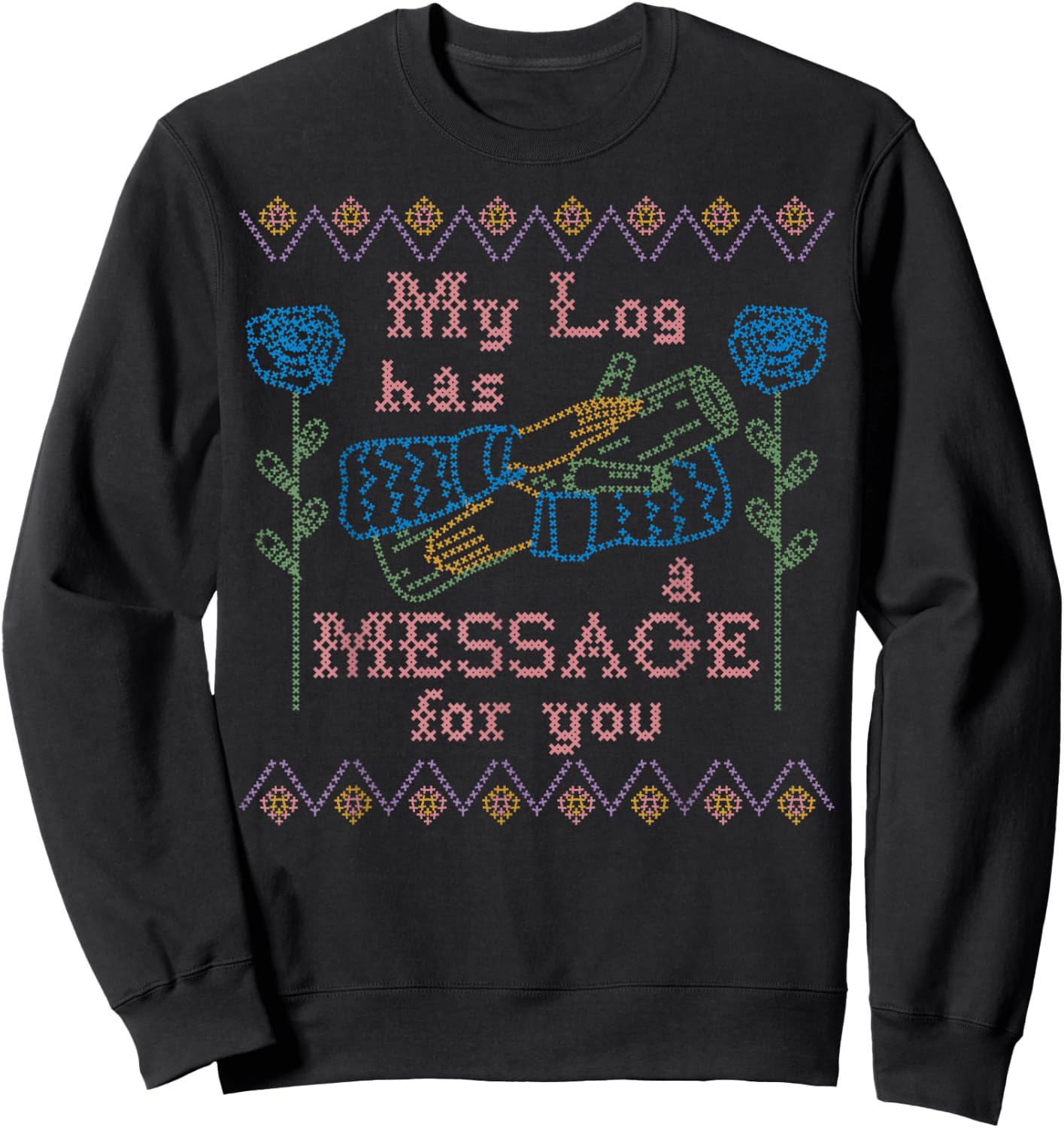 Twin Peaks Log Has A Message for You Needlepoint Sweatshirt - Sweatshirt | Black