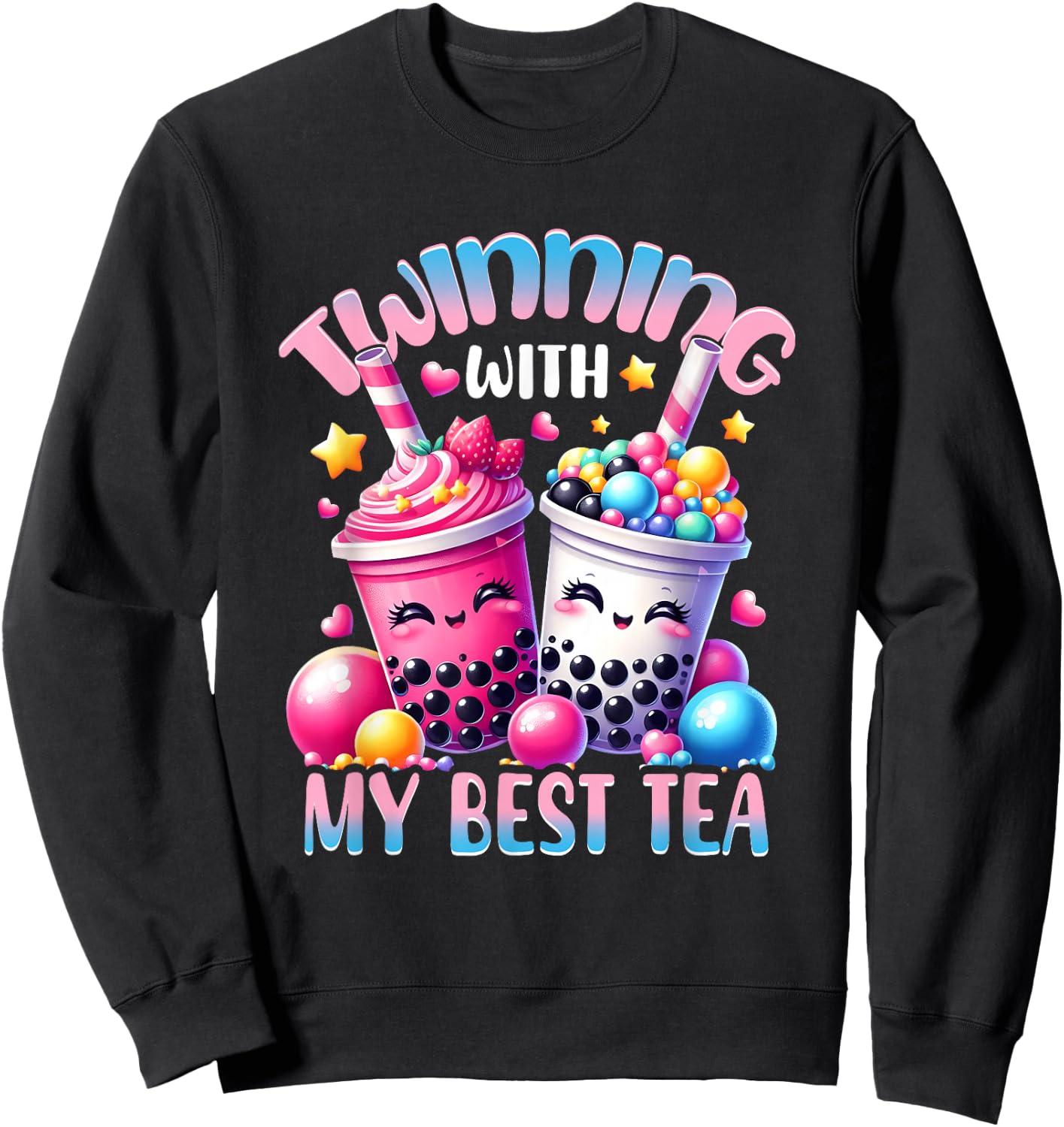 Partnership with My Best Tea Bubble Tea Boba Bestie Friendship Sweatshirt - Sweatshirt | Black