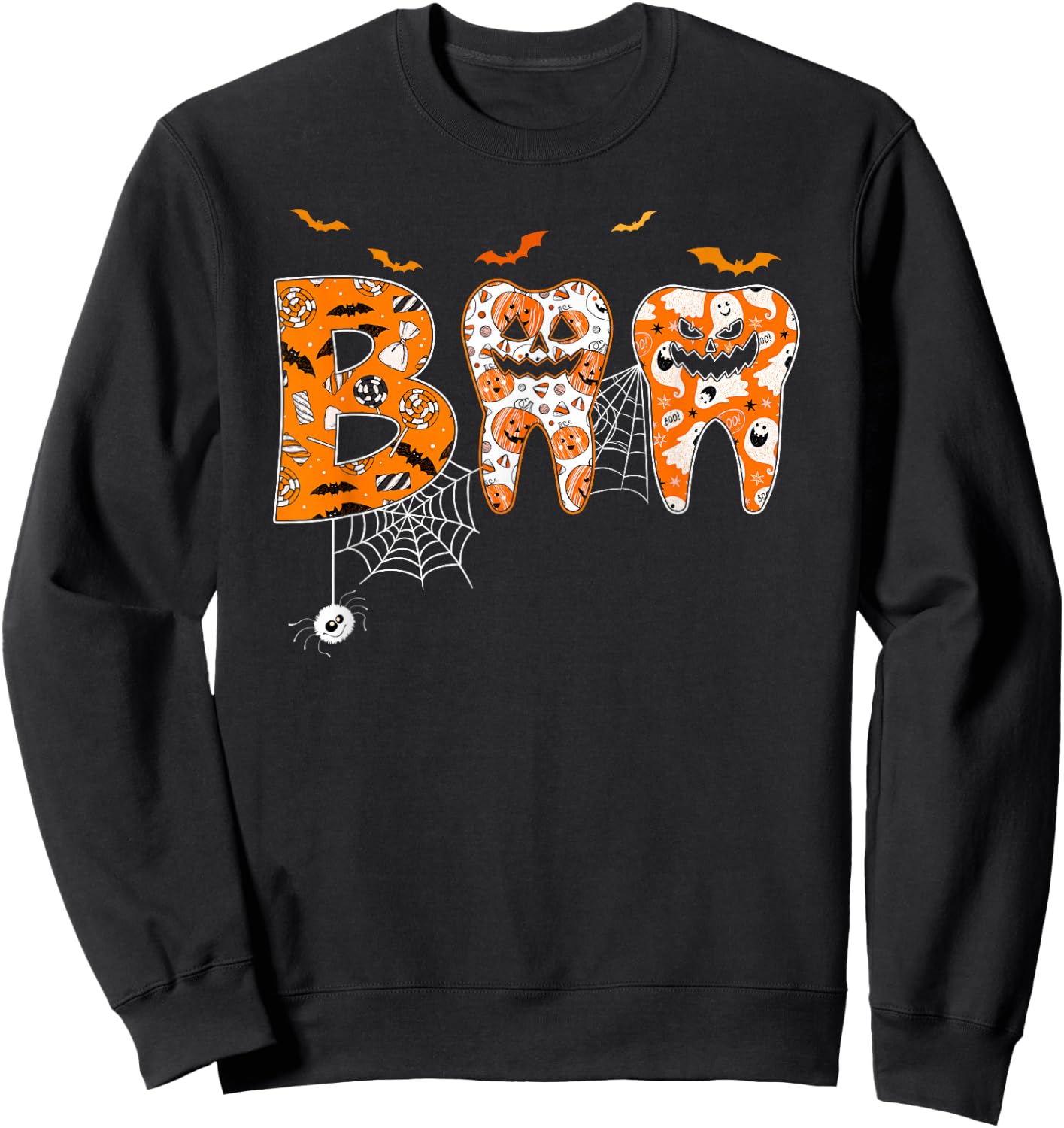 Boo Teeth Pumpkin Dentist Dental Hygienist Halloween Costume Sweatshirt - Sweatshirt | Black