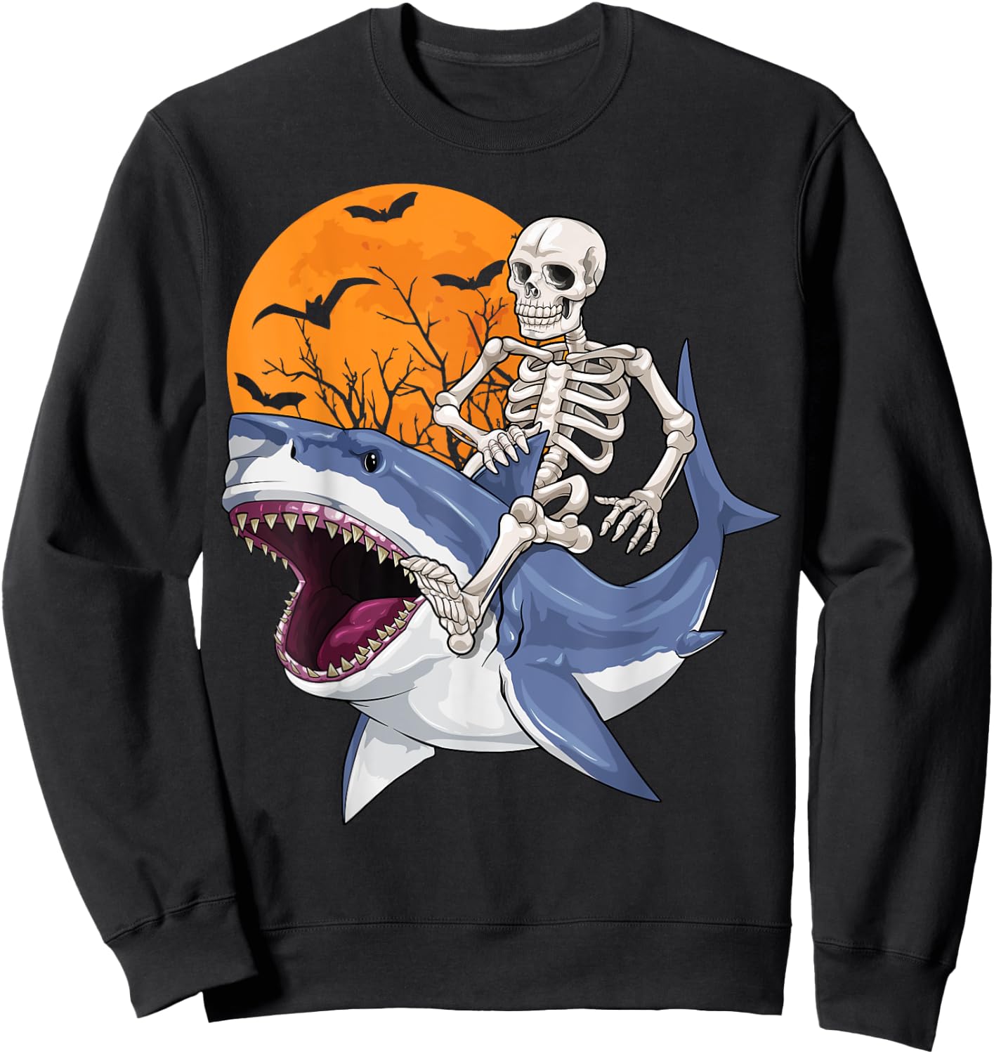 Skeleton Riding Shark Funny Halloween Costume Boys Kids Sweatshirt - Sweatshirt | Black