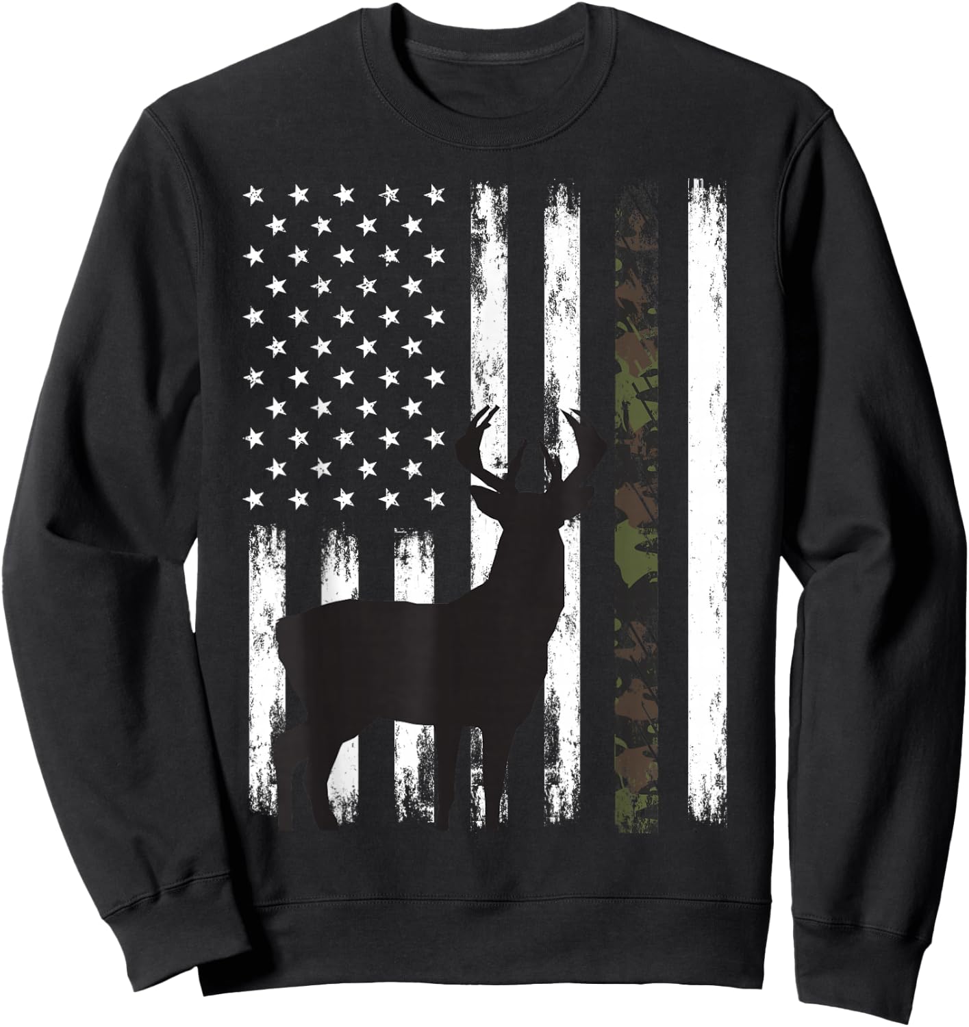 Whitetail Deer Hunting Hunter Buck Camo American Flag USA Sweatshirt - Sweatshirt | Black