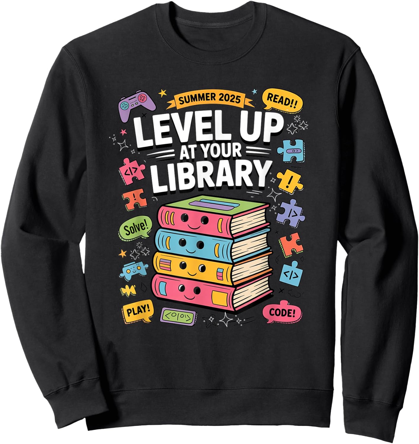 Level up at your Library Challenge Summer 2025 Read Code Sweatshirt - Sweatshirt | Black