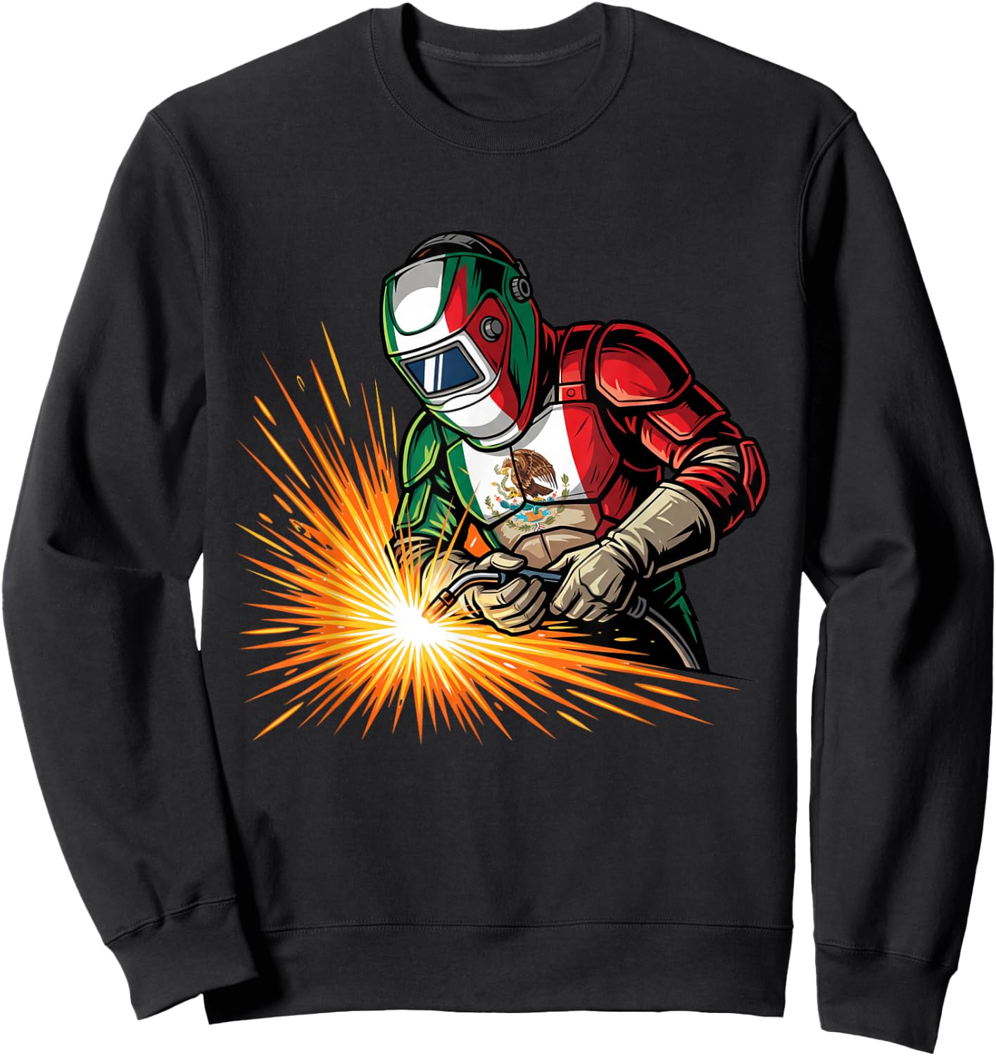 Mexican Welder and Mexico Flag Sweatshirt - Sweatshirt | Black