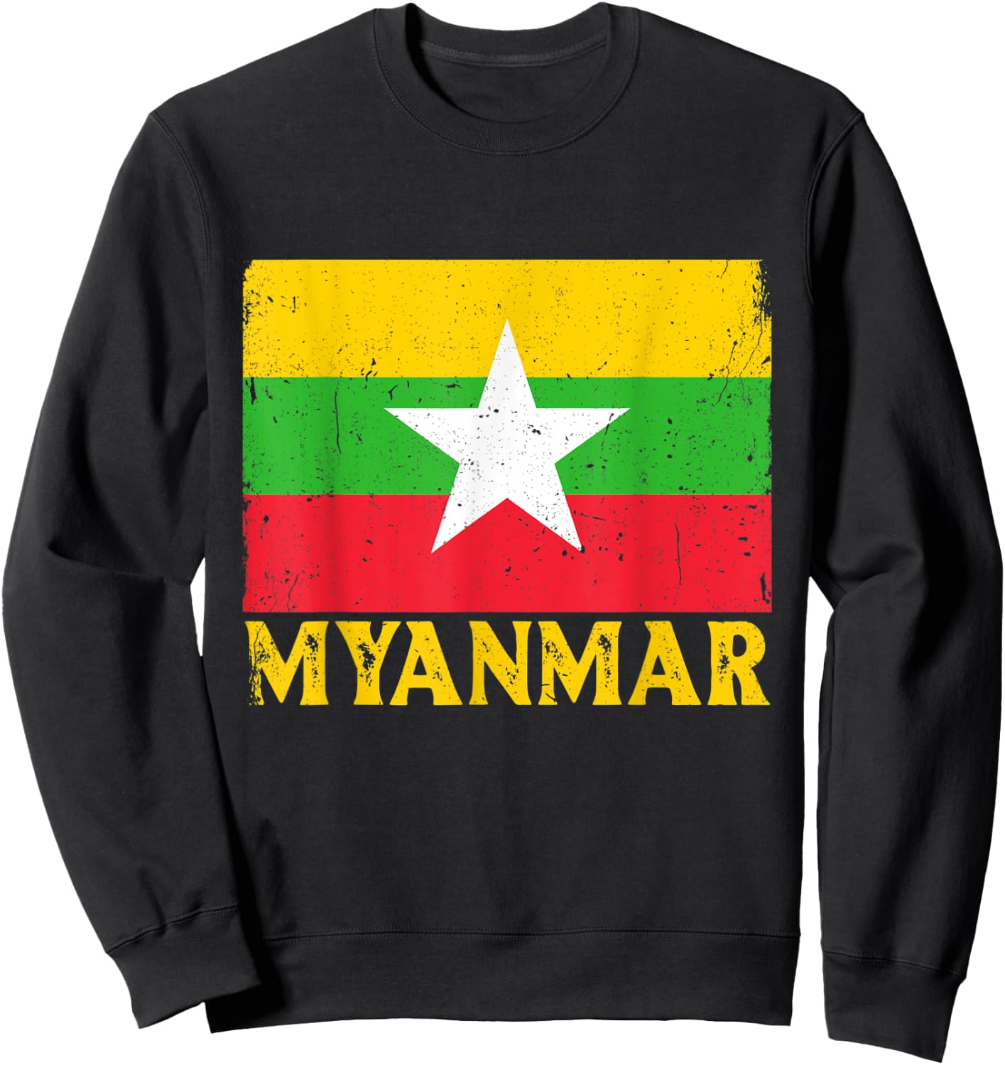 Distressed Retro Myanmar Flag Men Women Kids Patriotic Sweatshirt - Sweatshirt | Black