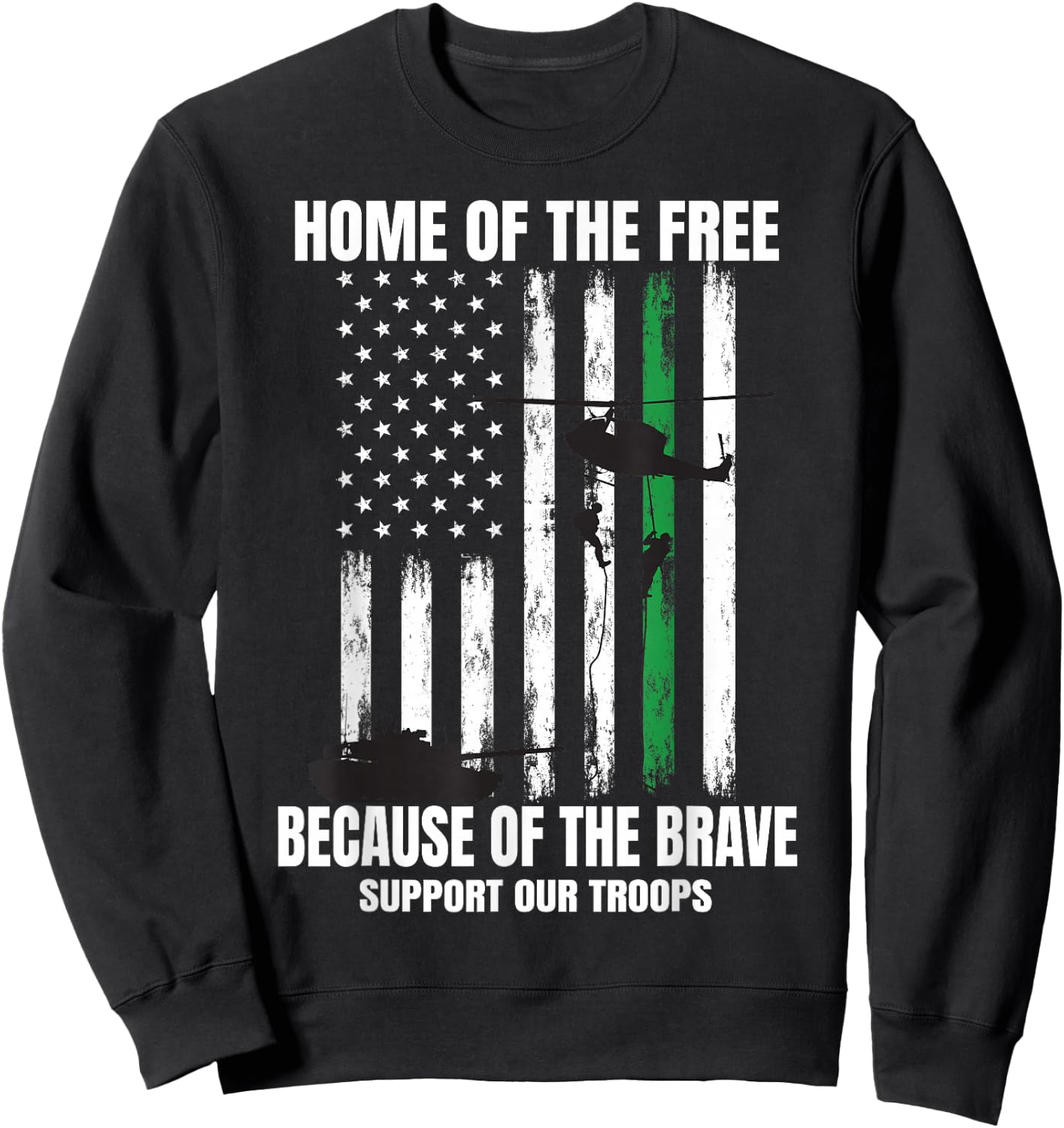 Support Military American Flag Thin Green Line Veterans Gift Sweatshirt - Sweatshirt | Black