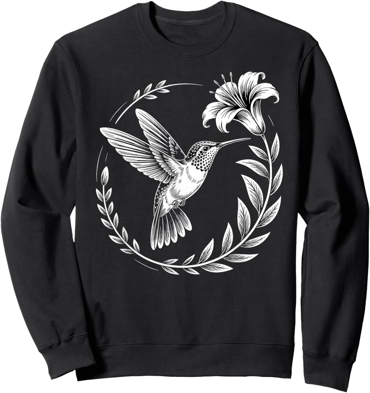 Hummingbird Flowers Art Birds Lovers Women Kids Sweatshirt - Sweatshirt | Black