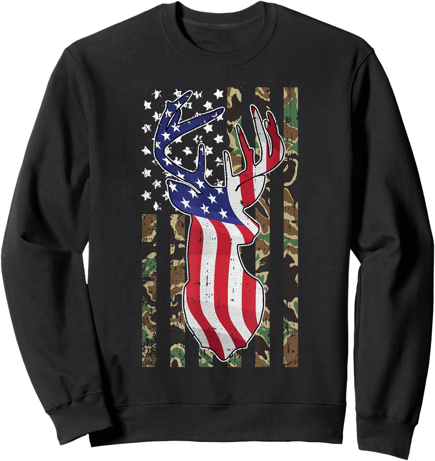 Deer Hunting 4th Of July American Flag Camo Patriotic Hunter Sweatshirt - Sweatshirt | Black