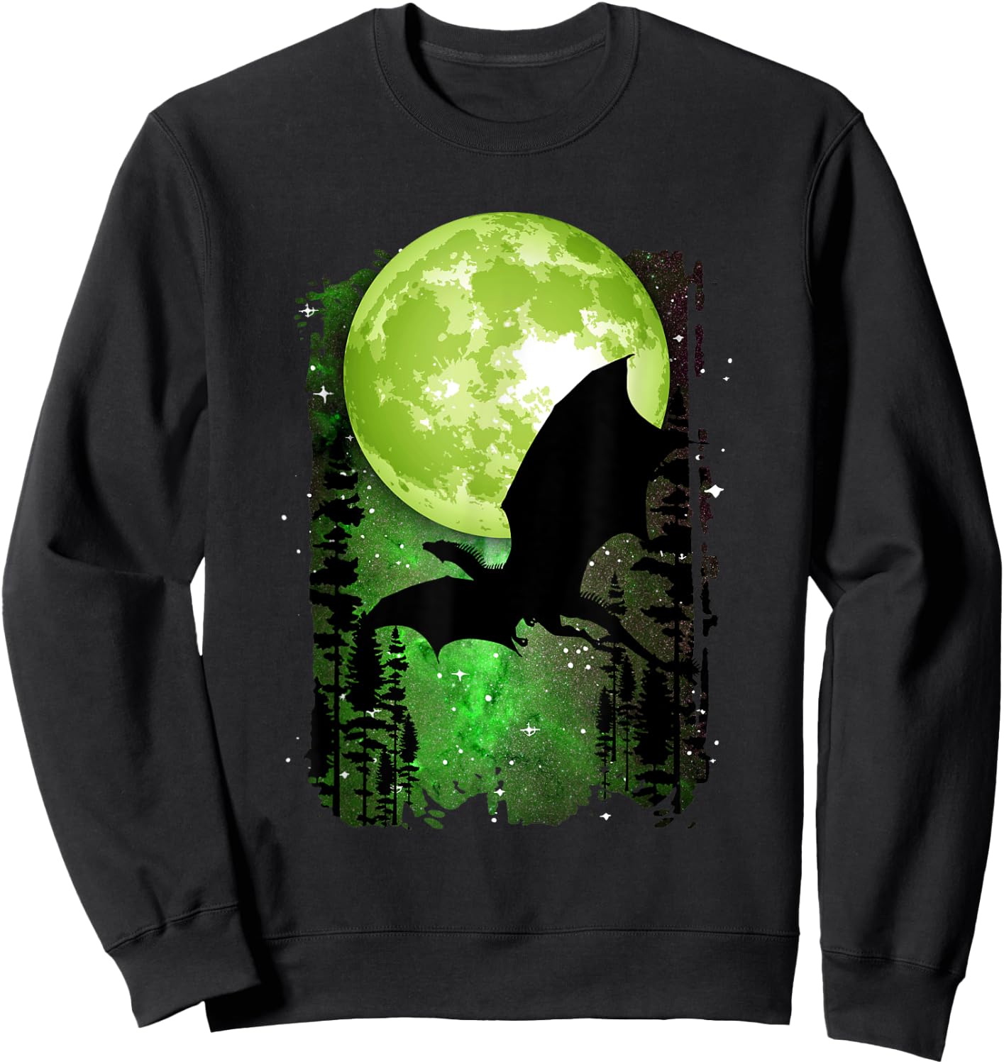 Dragon Fantasy Full Moon Galaxy Star Night Graphic Sweatshirt - Sweatshirt | Black