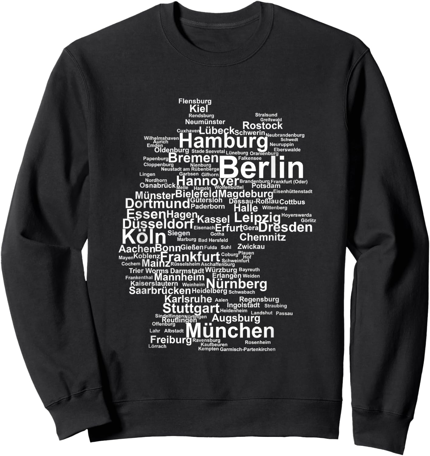 Germany Map Silhouette Towns Cities Berlin Hamburg Travel Sweatshirt - Sweatshirt | Black