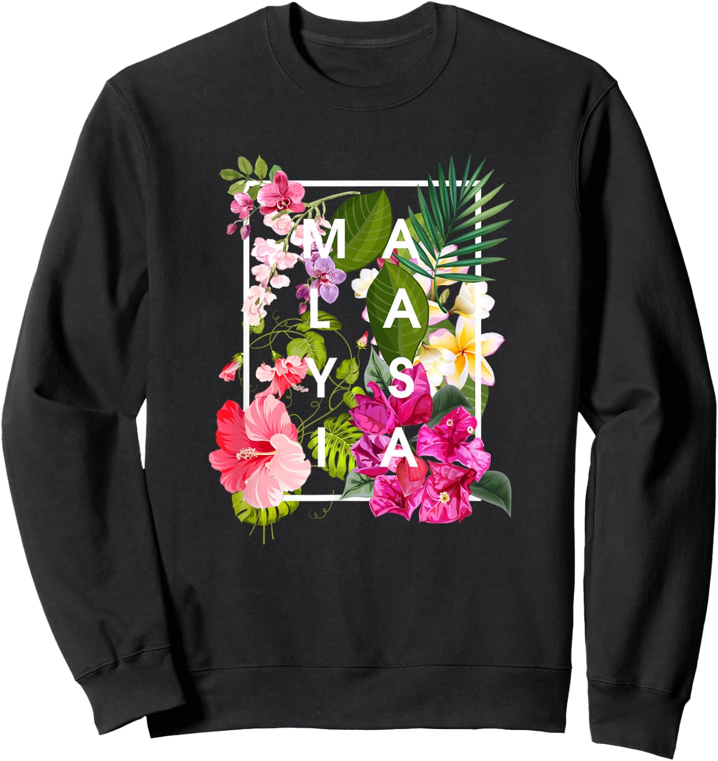 Flowers of Malaysia Word Art - Malaysian Pride Sweatshirt - Sweatshirt | Black