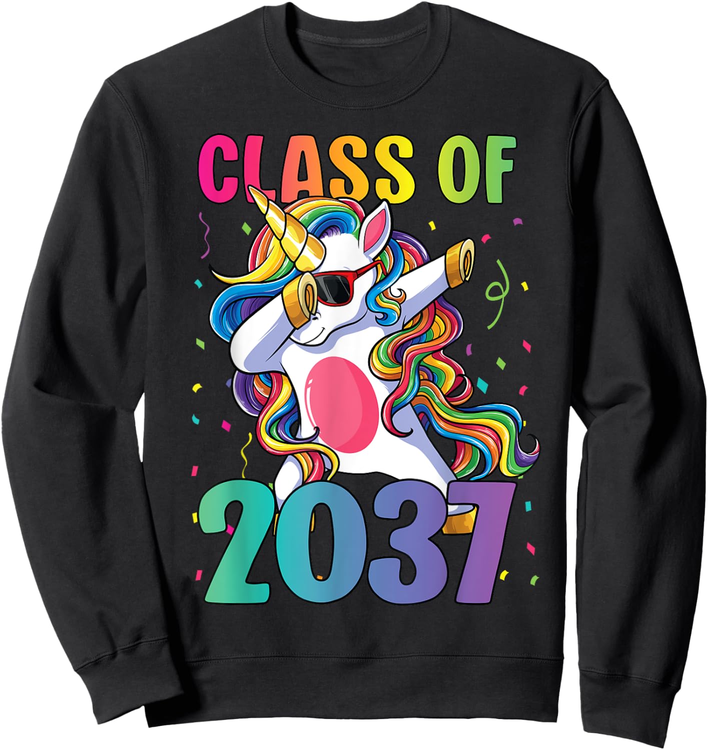 Class of 2037 Shirt Girls Kids Dabbing Unicorn Grow With Me Sweatshirt - Sweatshirt | Black