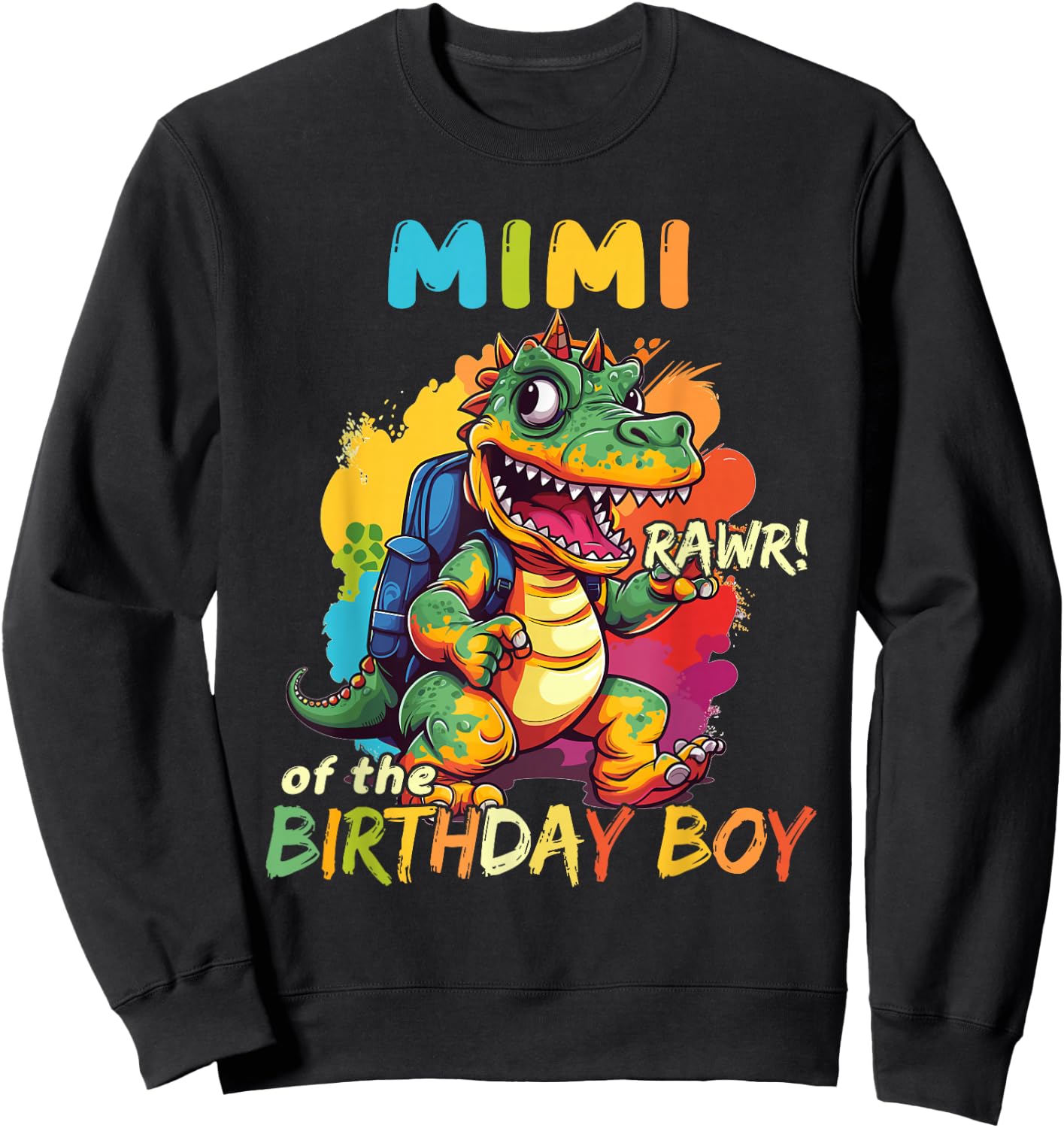 Mimi of the Birthday Boy Dinosaur Celebration Graphic Sweatshirt - Sweatshirt | Black