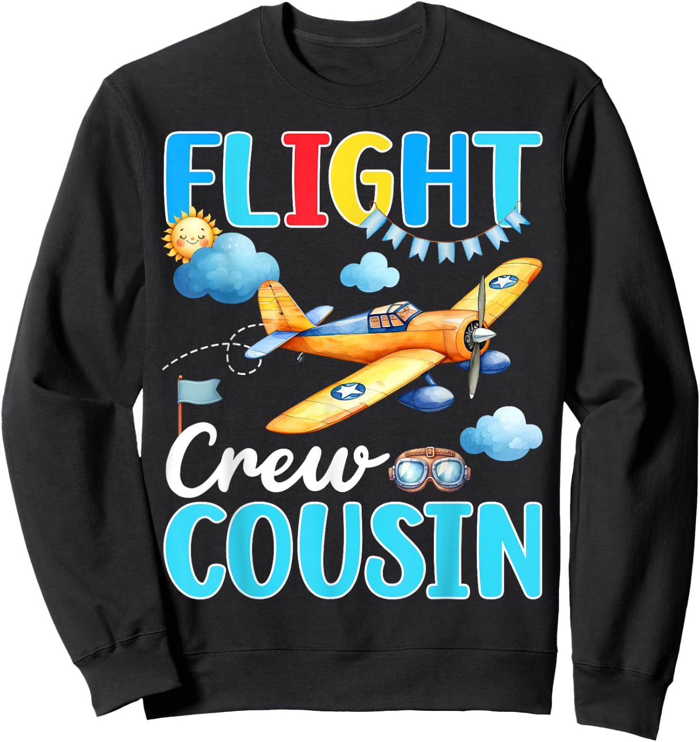 Flight Crew Cousin Birthday Squad Airplane Matching Family Sweatshirt - Sweatshirt | Black