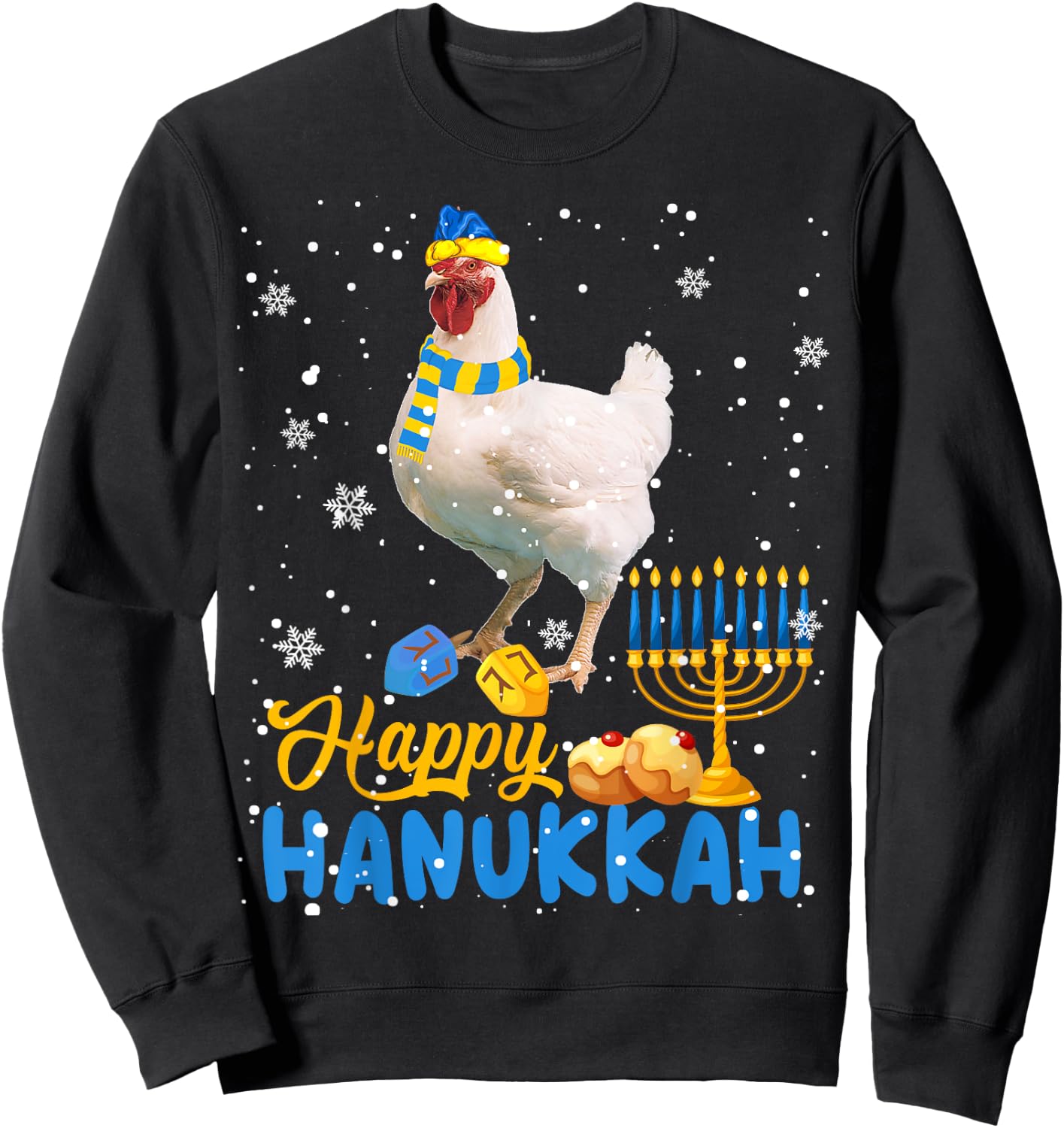 Happy Hanukkah Cute Hanukkah Chicken Menorah Jewish Proud Sweatshirt - Sweatshirt | Black