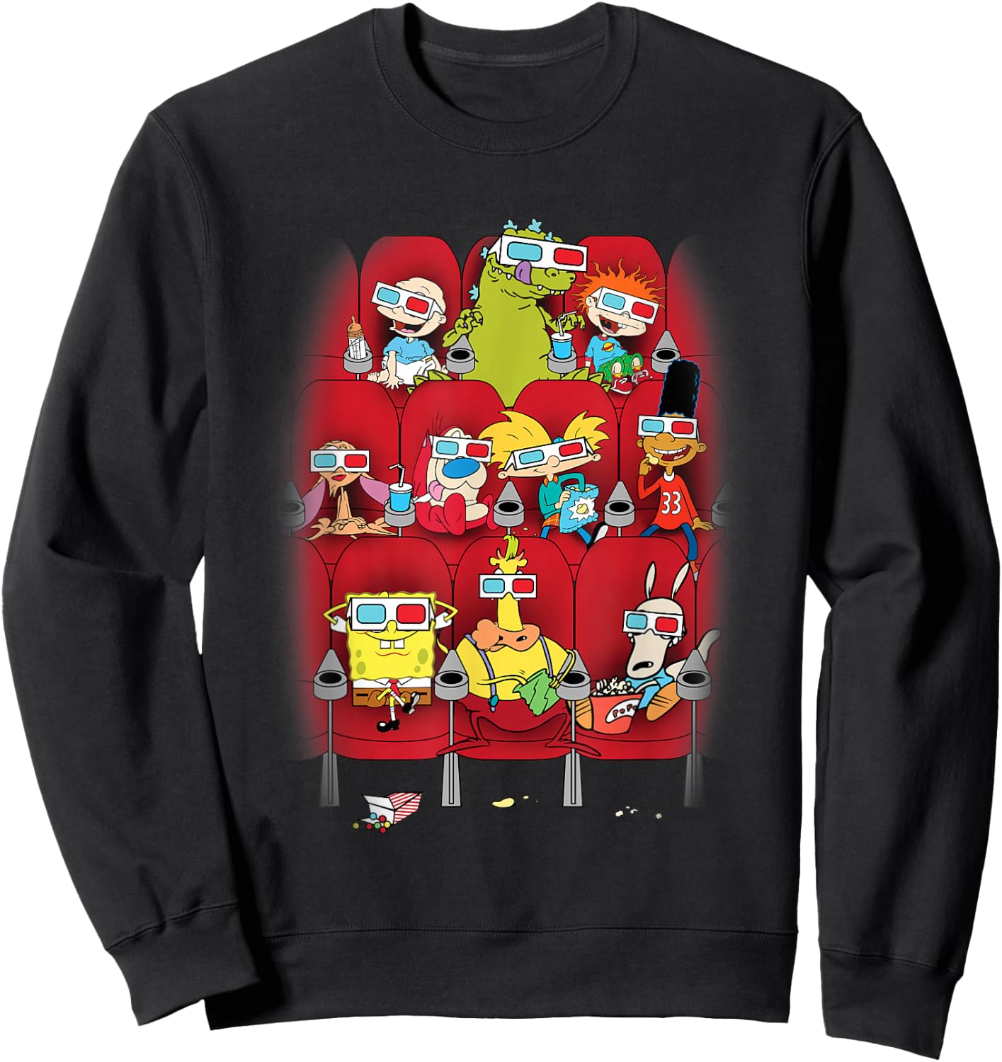 Nick Rewind 90's Nick Characters in Movie Theater Sweatshirt - Sweatshirt | Black