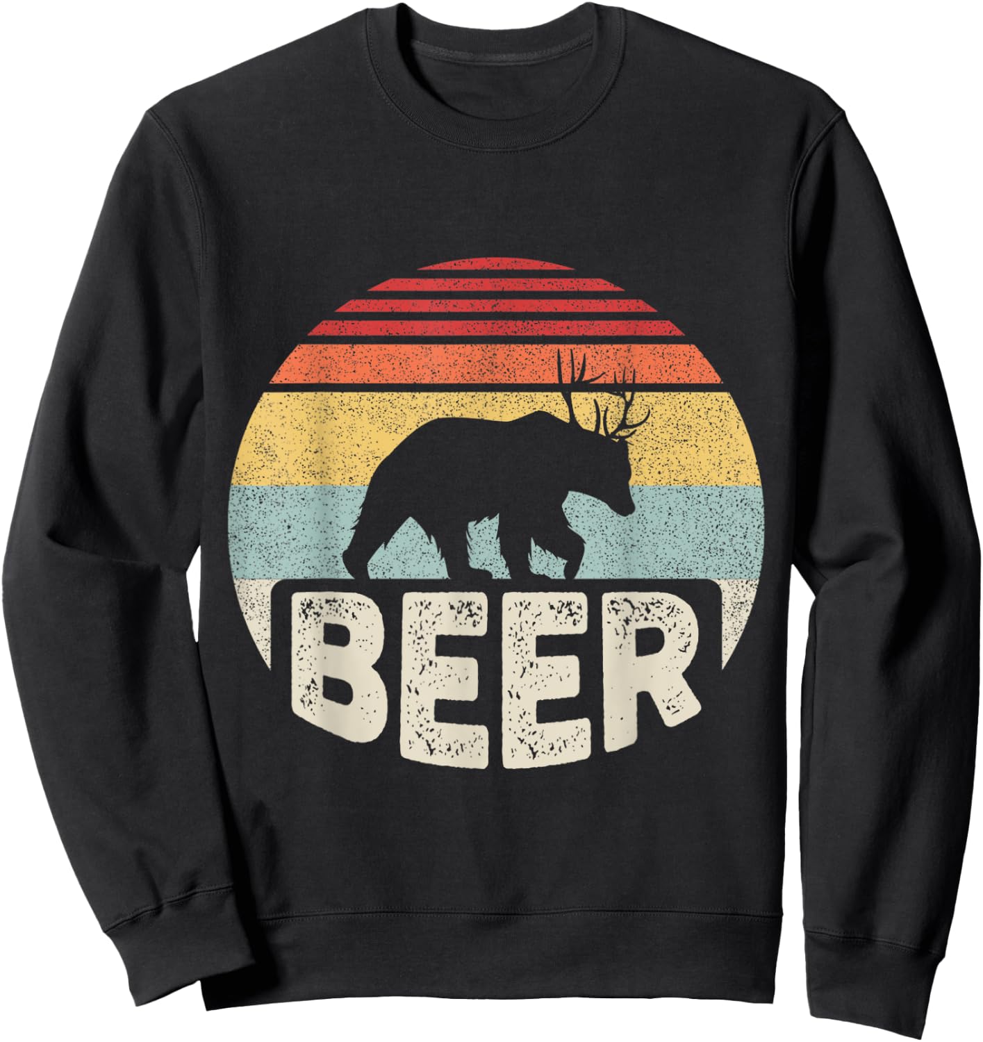 Vintage Retro Bear Deer Funny Beer Sweatshirt - Sweatshirt | Black